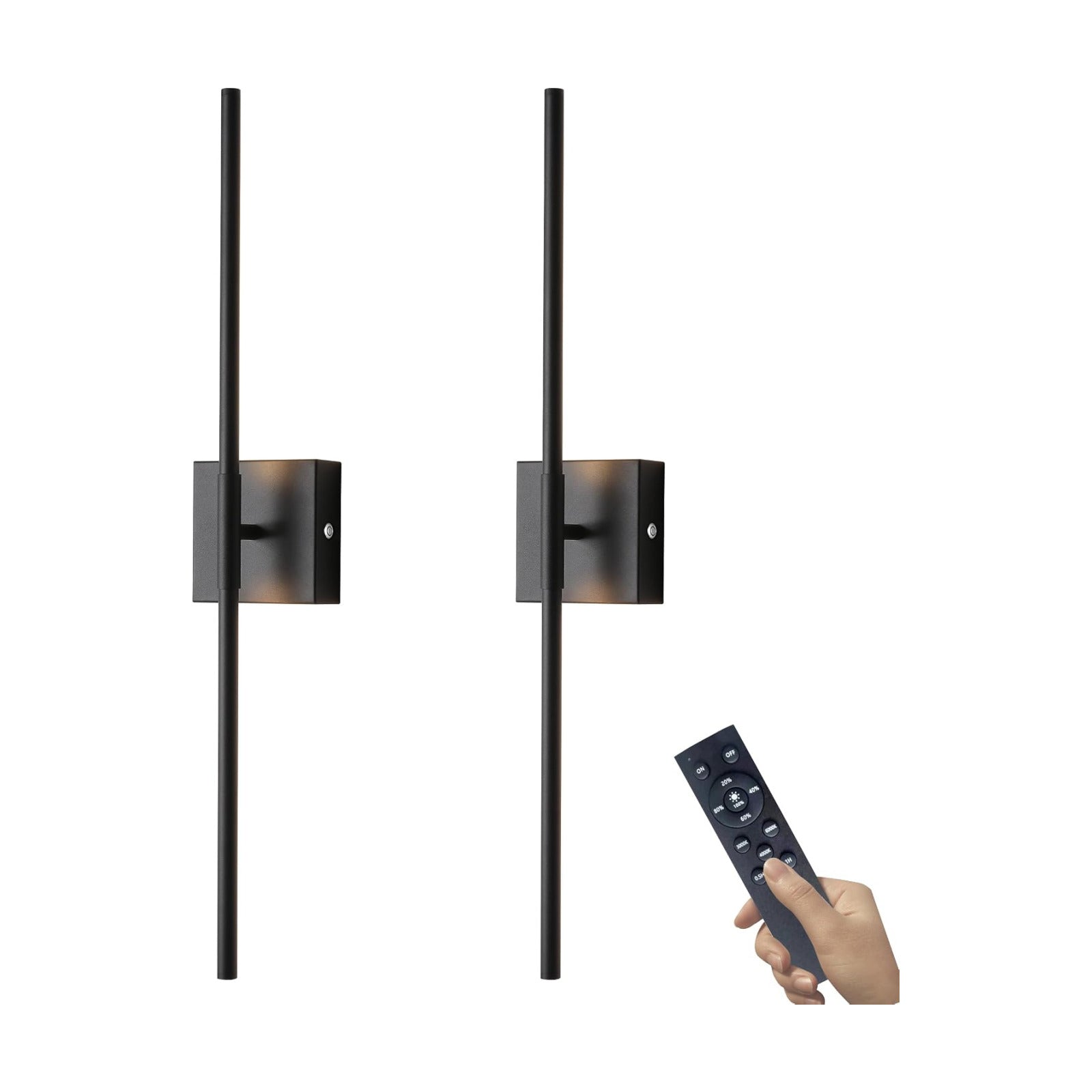 15800 mAh Battery Operated Wall Sconces with Remote Control Dimmable Wall Sconces Set of Two 3000K LED Matt Black