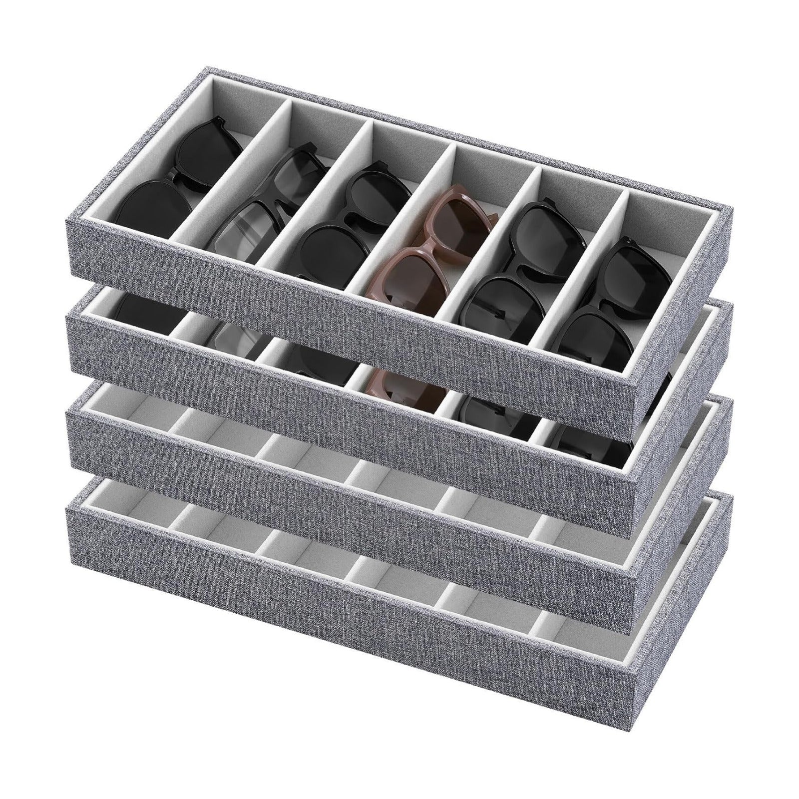 Velvet Sunglasses Organizer Tray 6 Grid Sunglass Organizer Velvet Tray Stackable / Gray / Set of 4
