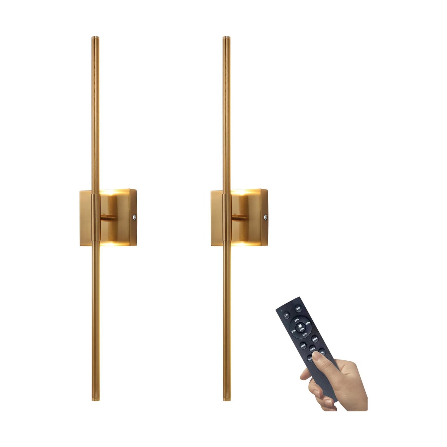 15800 mAh Battery Operated Wall Sconce with Remote Control Dimmable Wall Sconce Set of Two 3000K LED Brass Gold