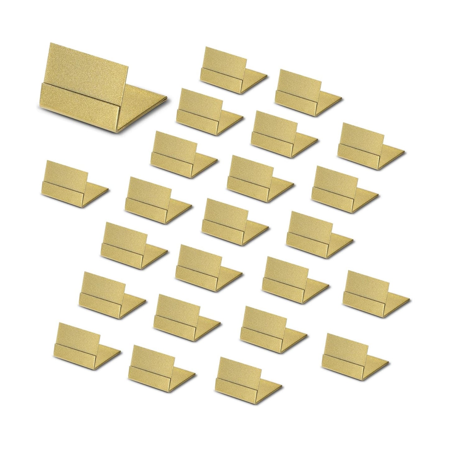 Gold Table Number Holders, Metal Place Card Stands & Picture Holders | 24-Pack with Storage Box, L-Shaped Metal Card