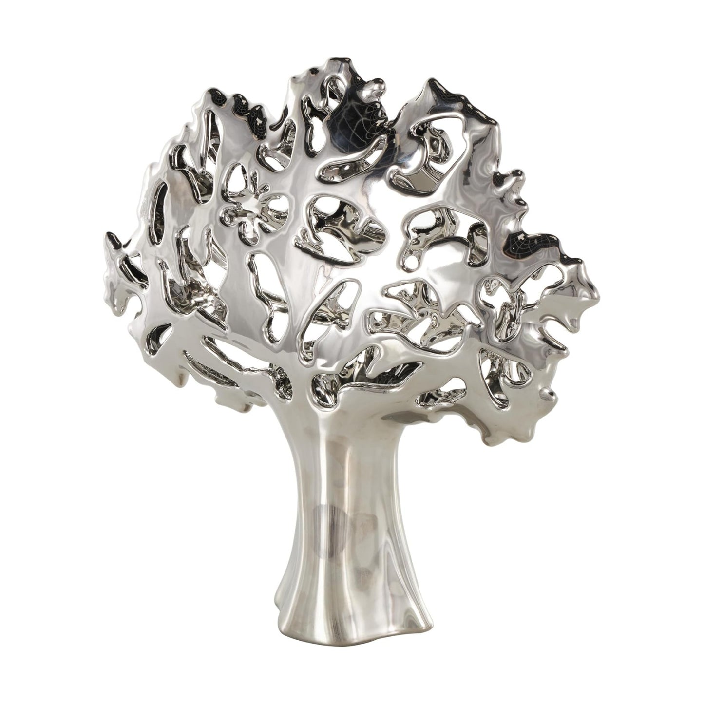 Ceramic Tree Decorative Sculpture Glossy Home Decor Statue / Silver / 15 x 5 x 16