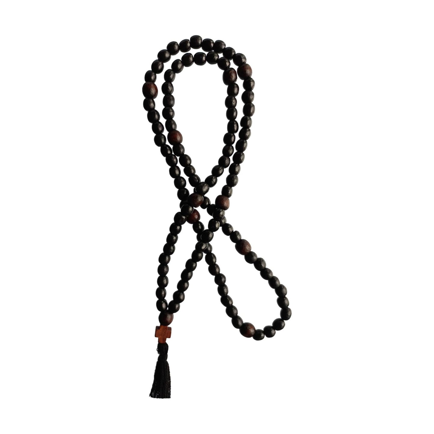 Komboskoini Christian Prayer Rope Orthodox Chotki 100 Wooden Knots Pray Wood Cross / Black