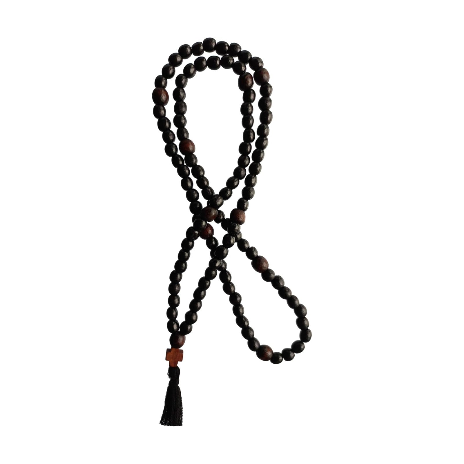Komboskoini Christian Prayer Rope Orthodox Chotki 100 Wooden Knots Pray Wood Cross / Black