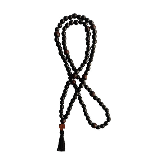 Komboskoini Christian Prayer Rope Orthodox Chotki 100 Wooden Knots Pray Wood Cross / Black