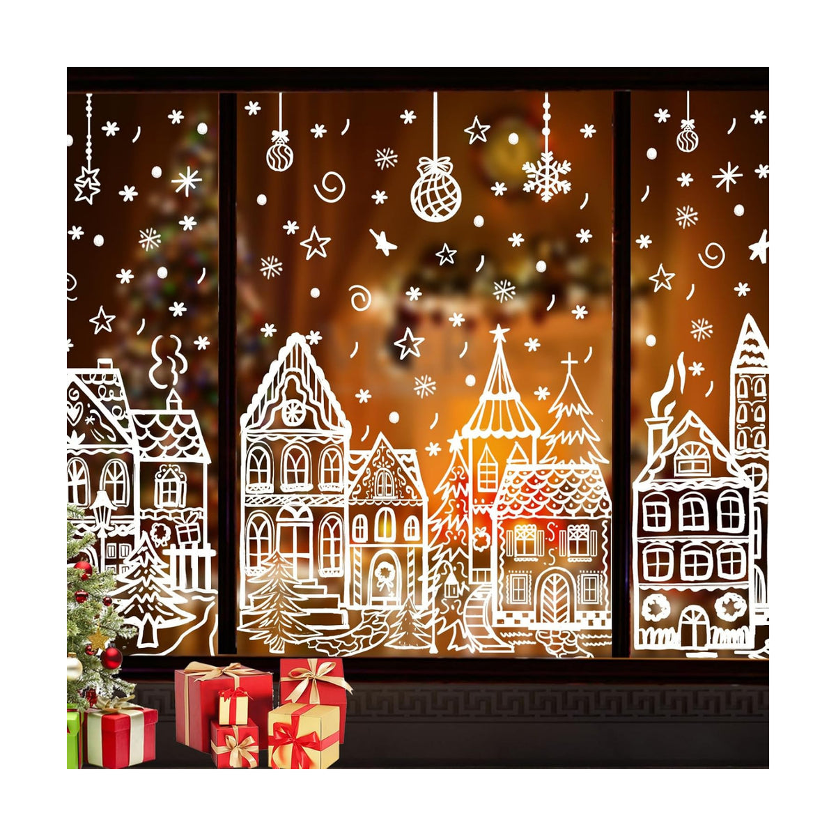 DIYDEC 15.7 * 27.5'' Large White House Christmas Window Stickers for Glass