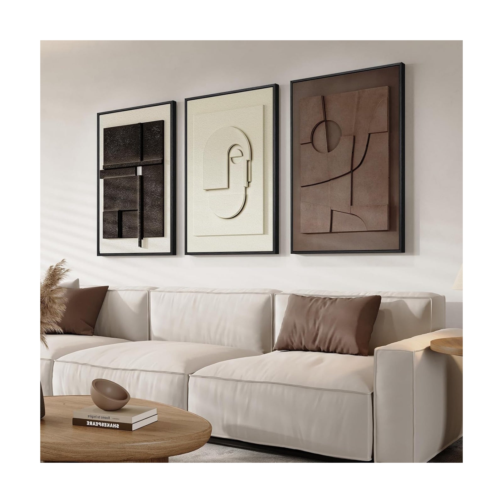 3D Textured Framed Abstract Wall Art Set, 3 Piece Modern Artwork, 16x24 In