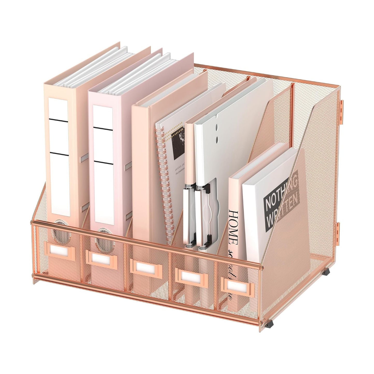 Desk Organizers Metal Desk Magazine File Holder with 5 Vertical Compartments Rack File Organizer for Office Desktop