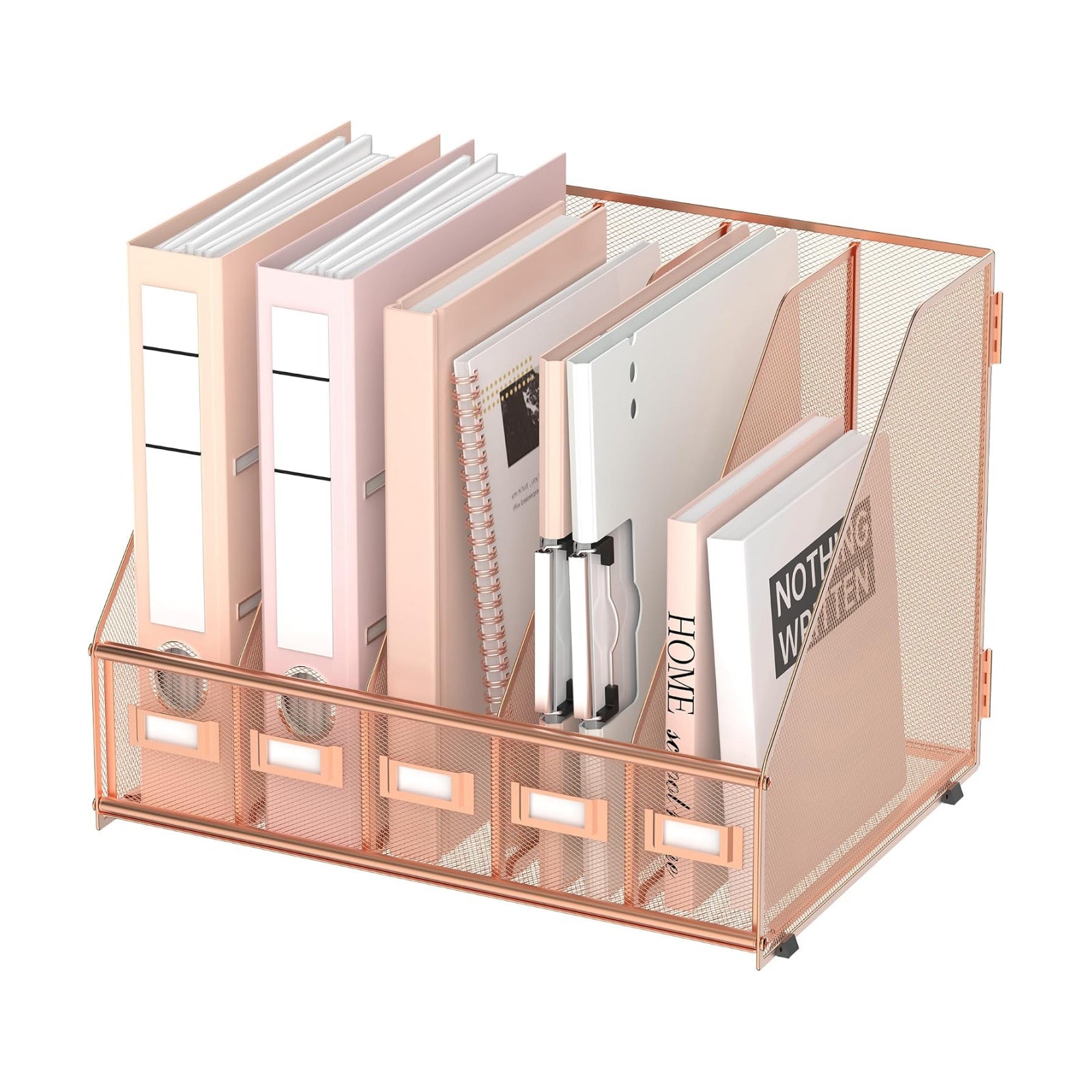 Desk Organizers Metal Desk Magazine File Holder with 5 Vertical Compartments Rack File Organizer for Office Desktop