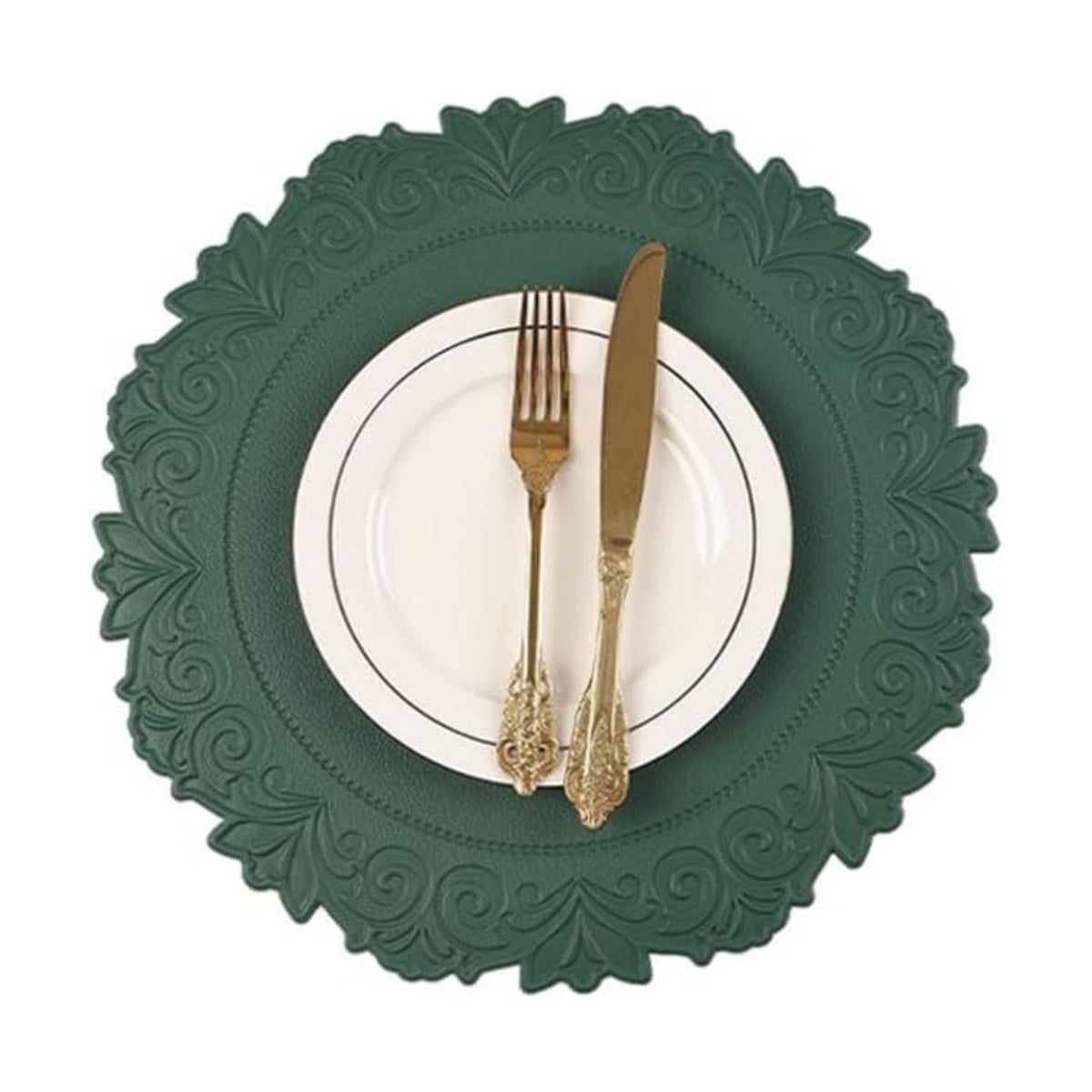 Round Faux Leather Placemats Set of 6, Dining Table Mats, Green