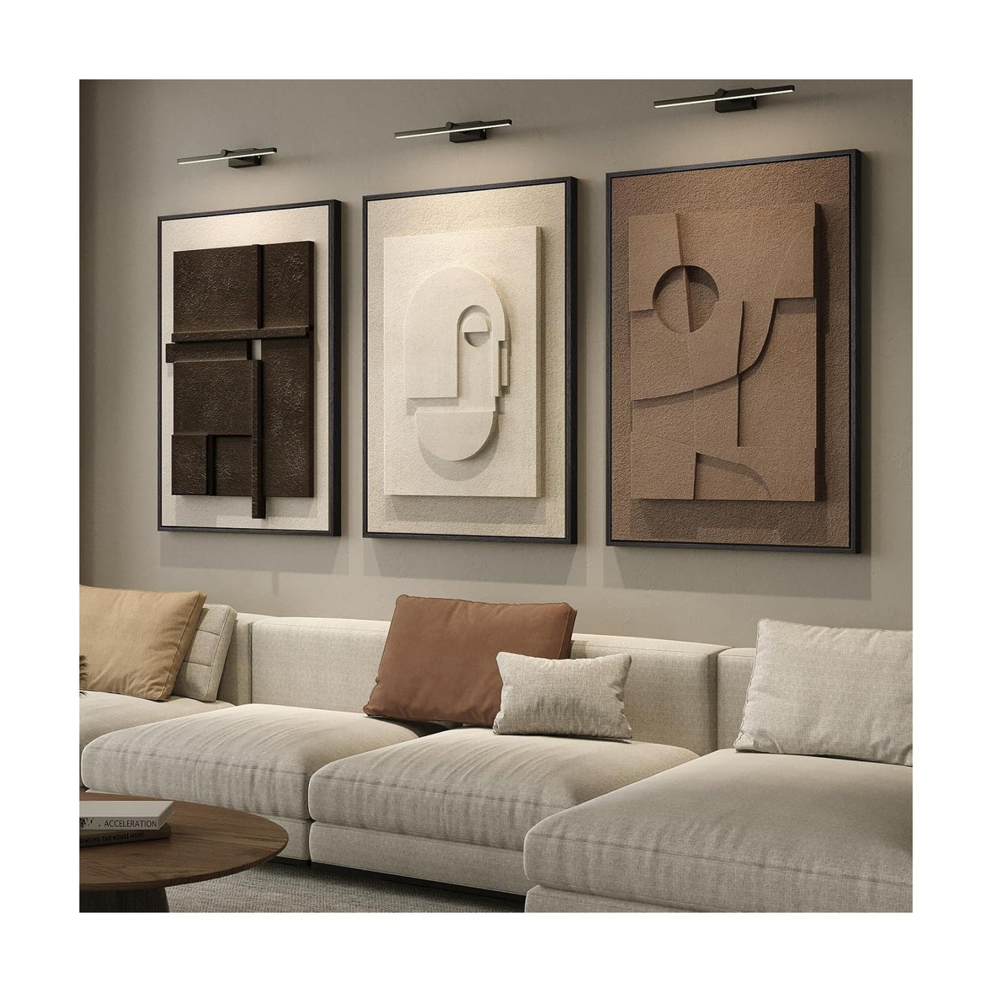 3D Large Framed Brown Abstract Wall Art for Living Room, 3Piece 24x36 In