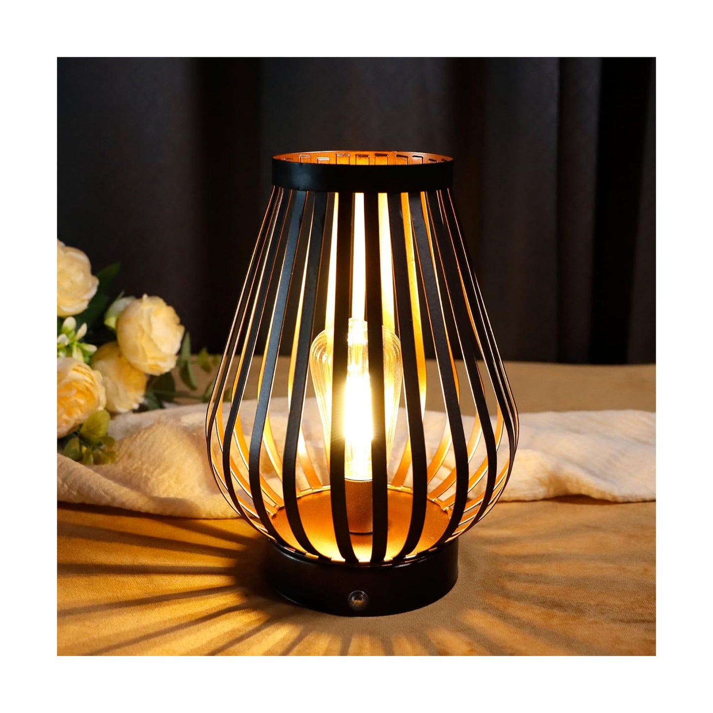 JHY DESIGN Dimmable Touch Bedside Table Lamp 8.5''H Rechargeable Battery Powered Lamp with LED Edison Style Bulb