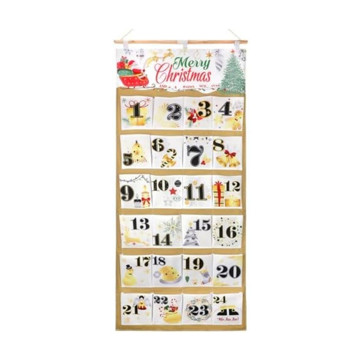 HOWAF Christmas Fabric Advent Calendar, 58 x 128 cm Fillable Advent Calendar 2026, Christmas Countdown Calendar with 24 Large Pockets to Fill Yourself, Hanging Calendar Countdown to Xmas