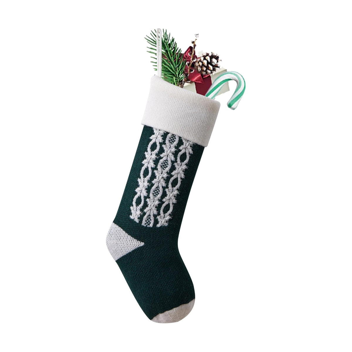 Nanou 18” Knitted Christmas Stockings, 1 Pack, Snow-Green