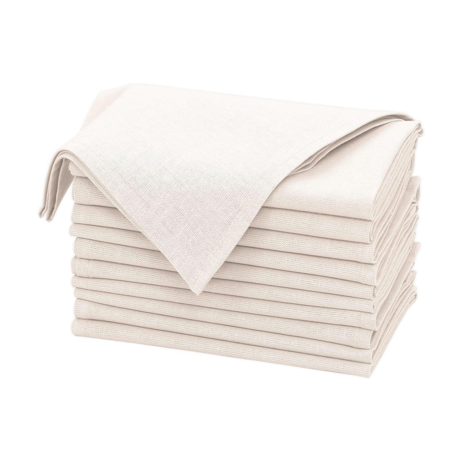 Ruvanti Linen Napkins Set of 12, Linen Cotton Blend 18”x18” - Ivory | Washable Cloth Napkins, Soft, Absorbent Everyday