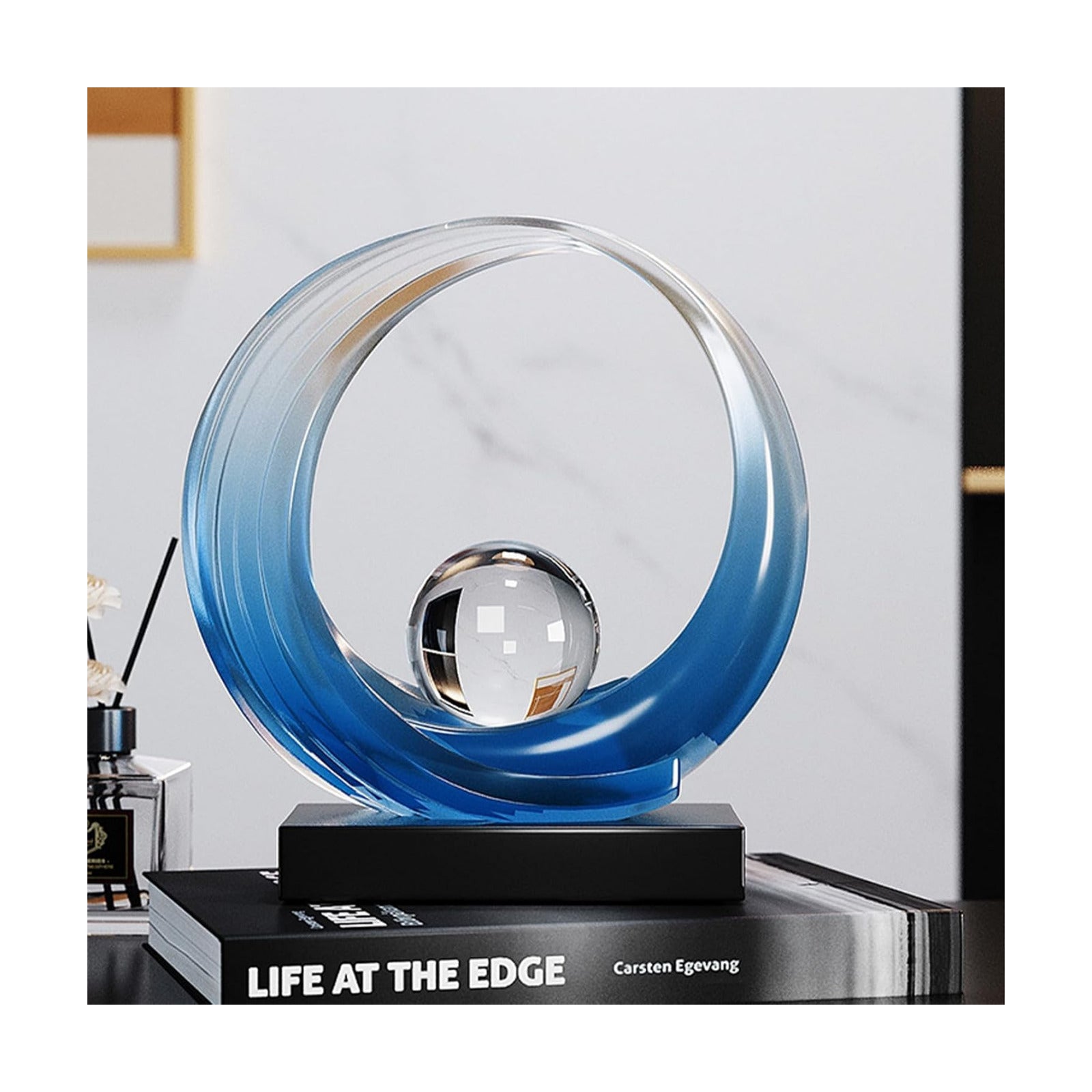 Wave Resin Origami Statue Modern Abstract Home Decoration Sculpture Abstract Office Desk / Blue
