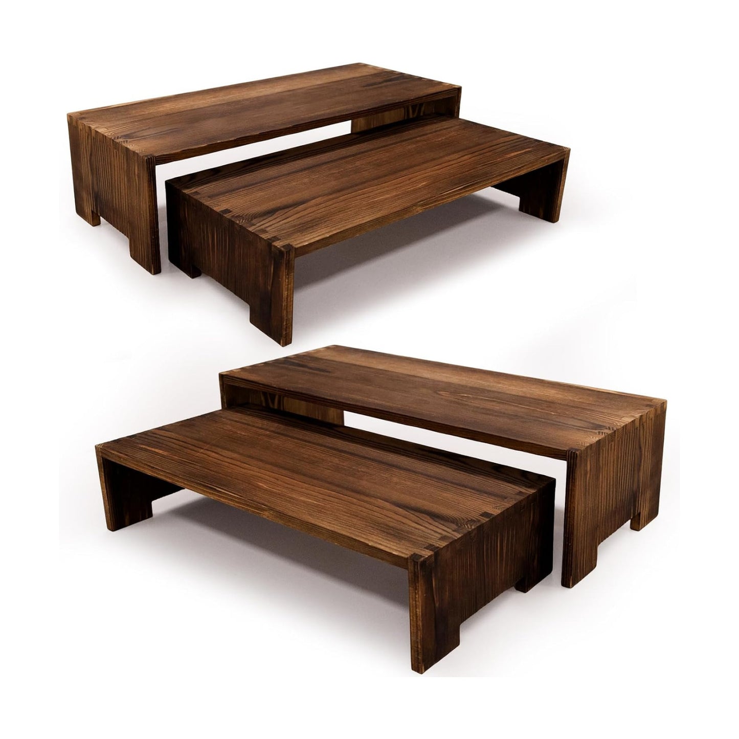 Yikaroeli 4Pcs Large Display Riser Wood Risers Cupcake Display Stand 2 Tier Racks Rectangular, 2 Set Perfume Decorative