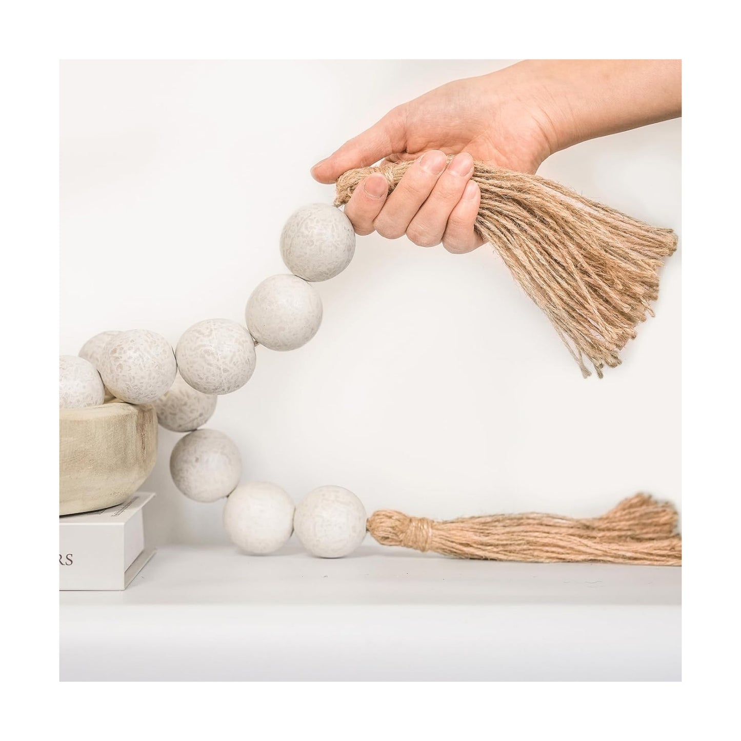 Wooden Beads Garland / Rustic White / 41 Inches