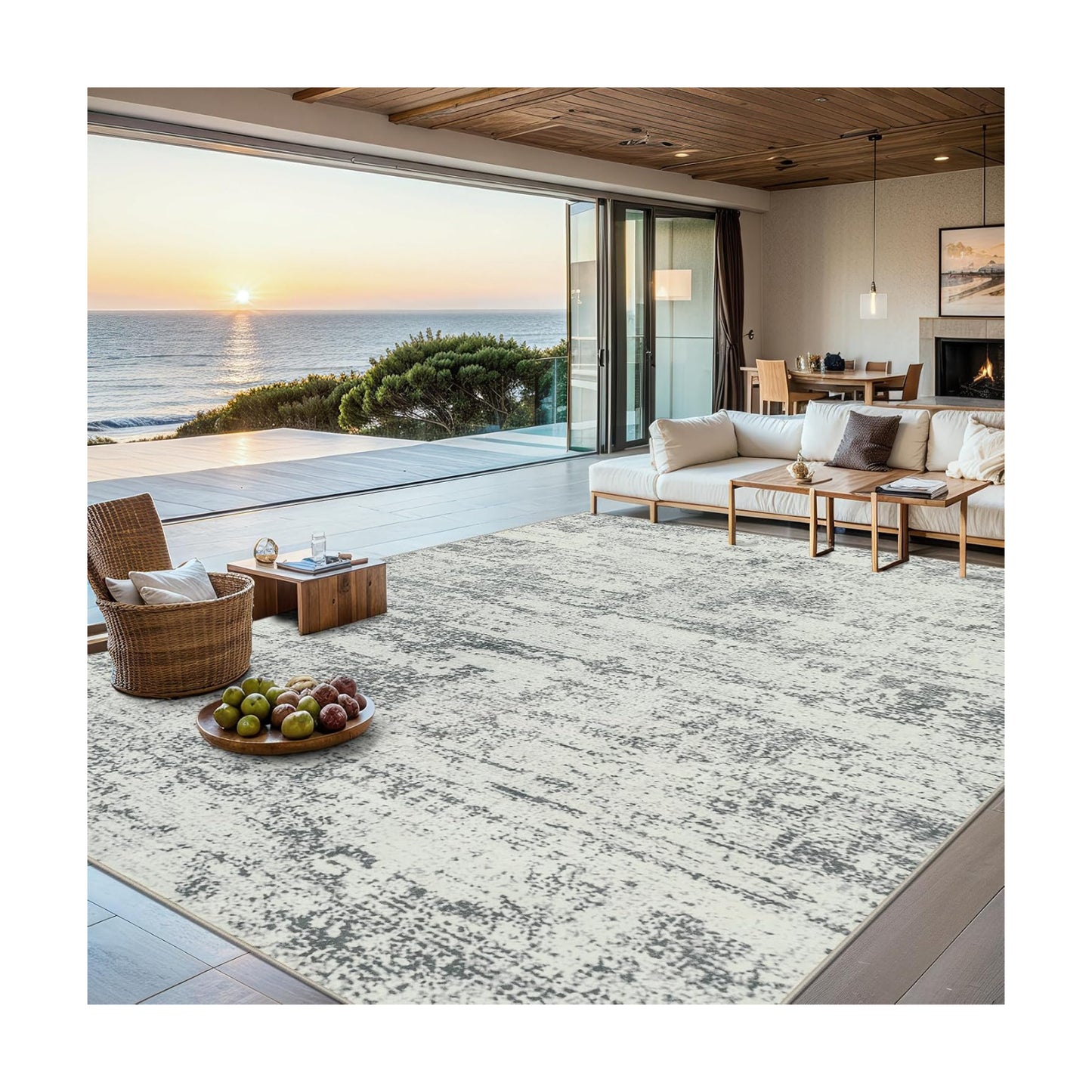 PLHXFR 6x9 Area Rug Living Room: Modern Abstract Washable Carpet Grey