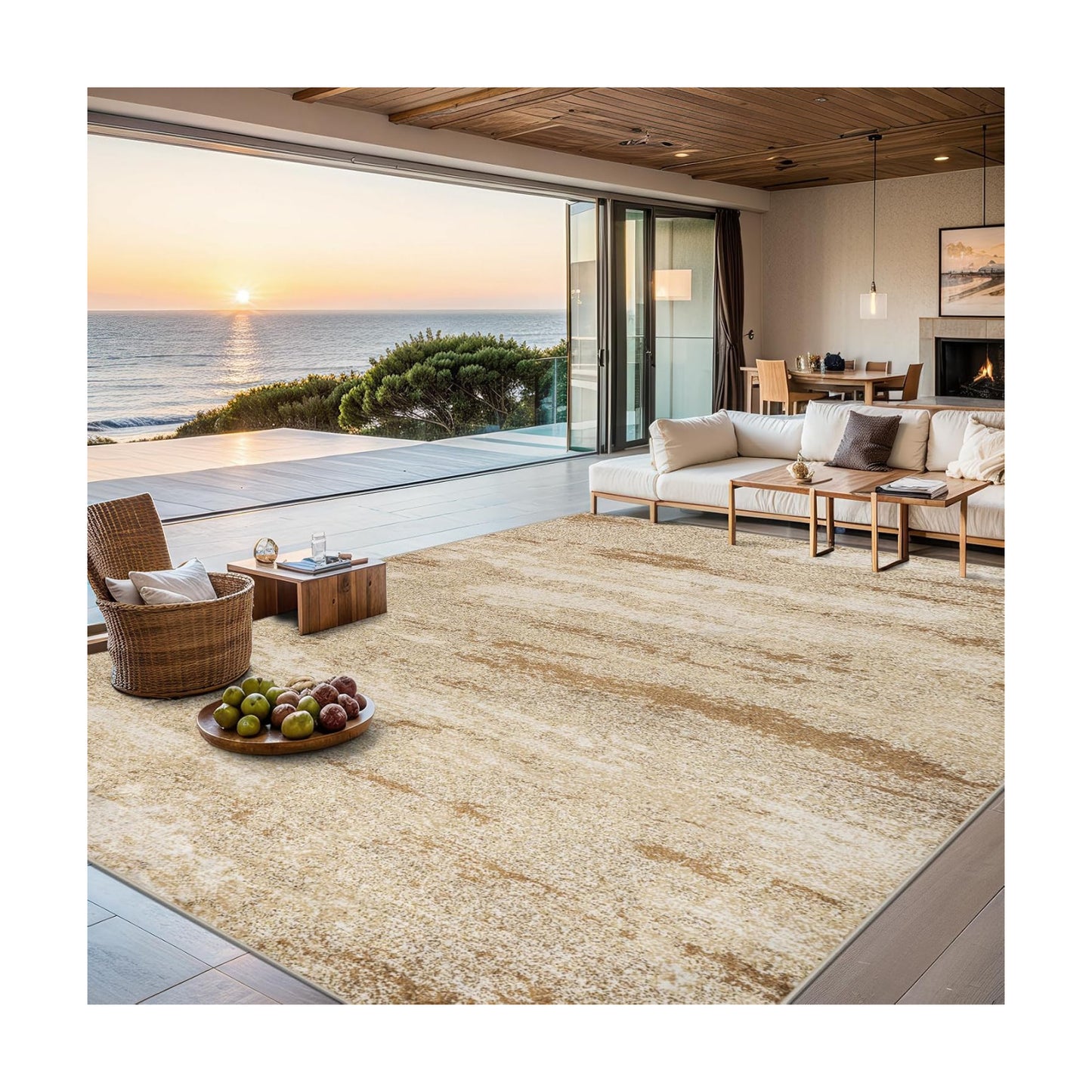 PLHXFR 8x10 Area Rug Living Room: Modern Abstract Washable Carpet Beige