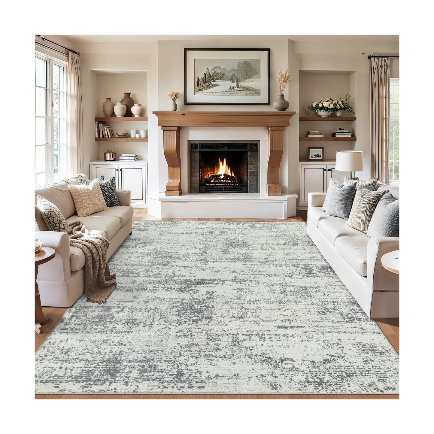 PLHXFR 9x12 Area Rug Living Room: Modern Abstract Washable Carpet Grey