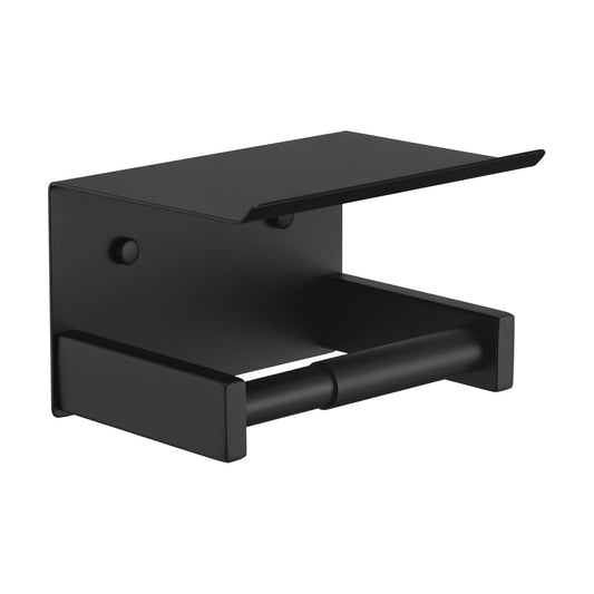 KOKOSIRI Roll Paper Holder Spring Loaded Tissue Paper Holder Bathroom Toilet Roll Holder with Shelf Wall Mounted