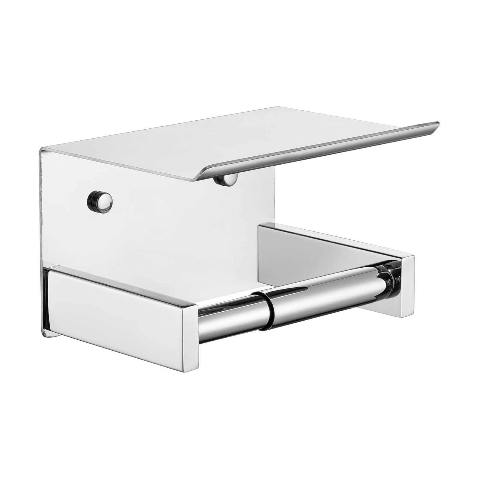 KOKOSIRI Roll Paper Holder Spring Loaded Bathroom Toilet Paper Holder Tissue Roll Holder with Shelf Wall Mounted