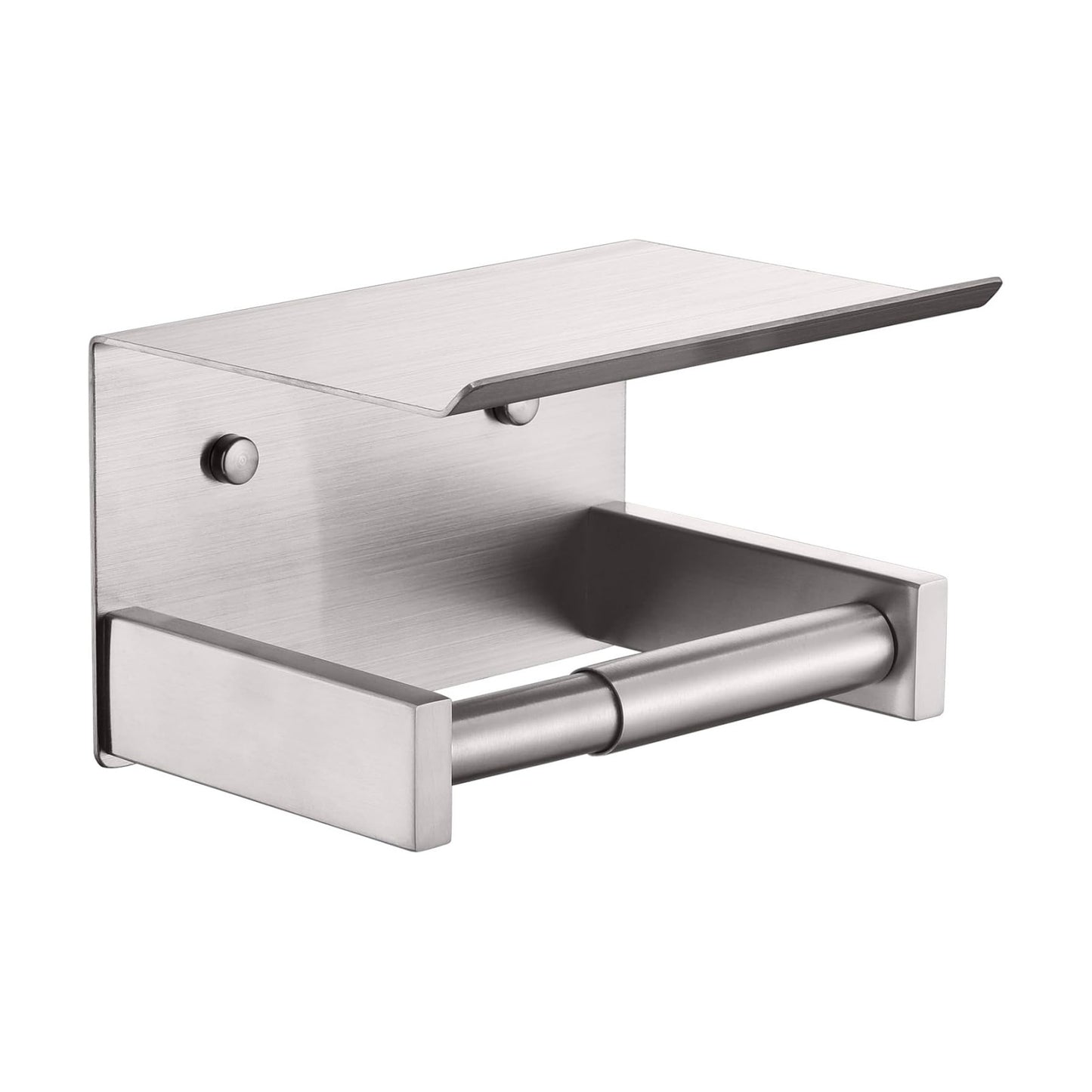 KOKOSIRI Roll Paper Holder Spring Loaded Bathroom Toilet Paper Holder Tissue Paper Holder with Shelf Wall Mounted