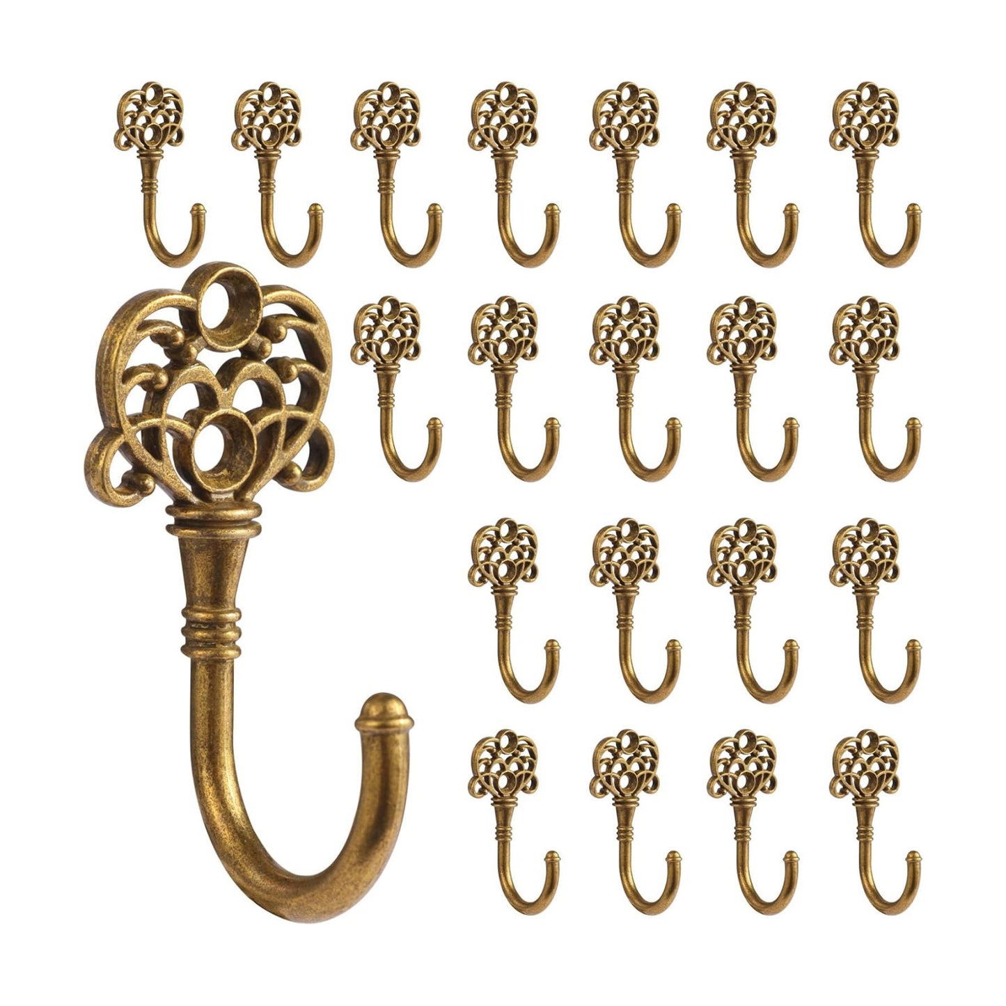 Vintage Metal Wall Hooks / Bronze / Set of 20