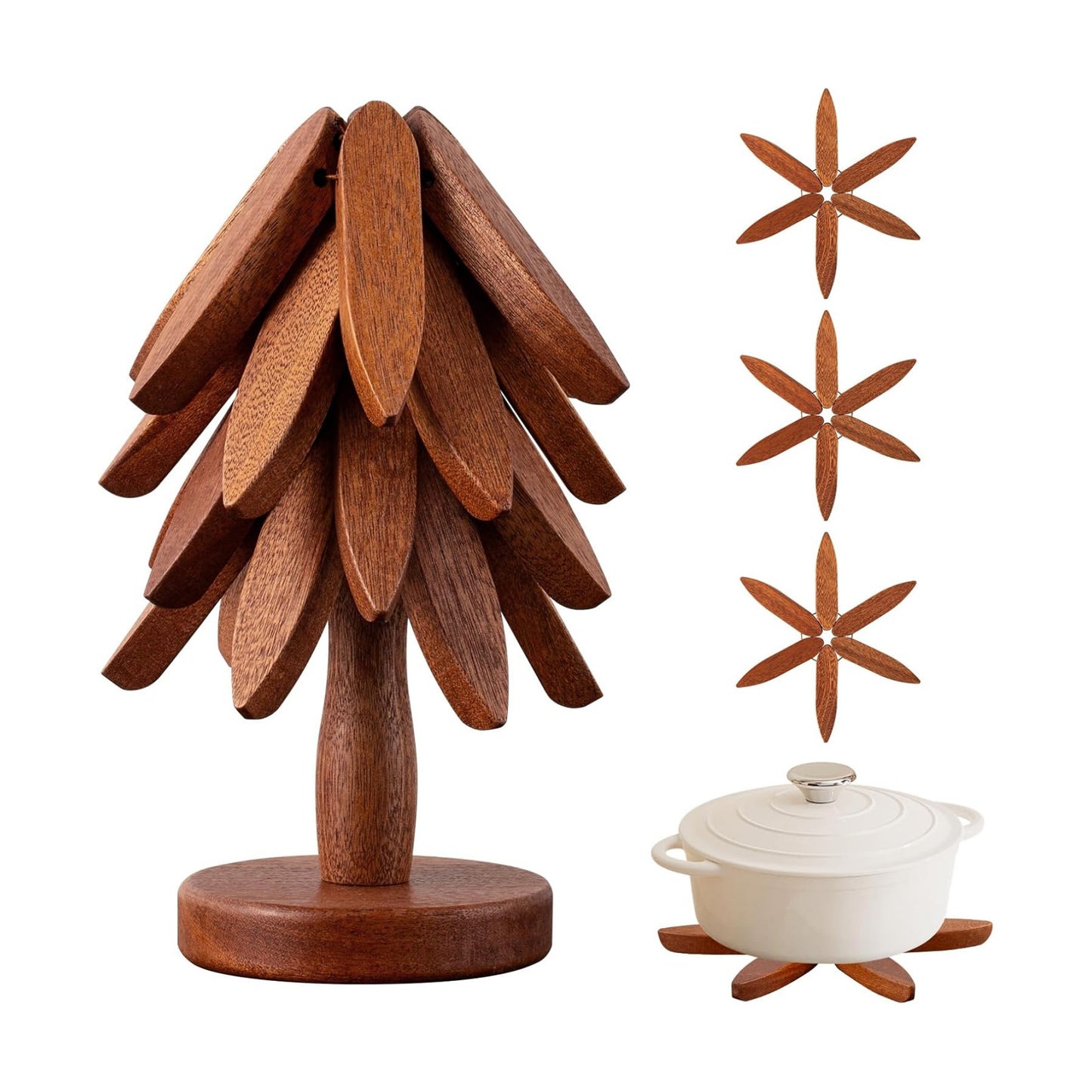 Vertdens Wooden Trivets for Hot Dishes, Hot Dish Coaster with Tree-Shaped Wood Collapsible Hot Pad Trivet Tree for