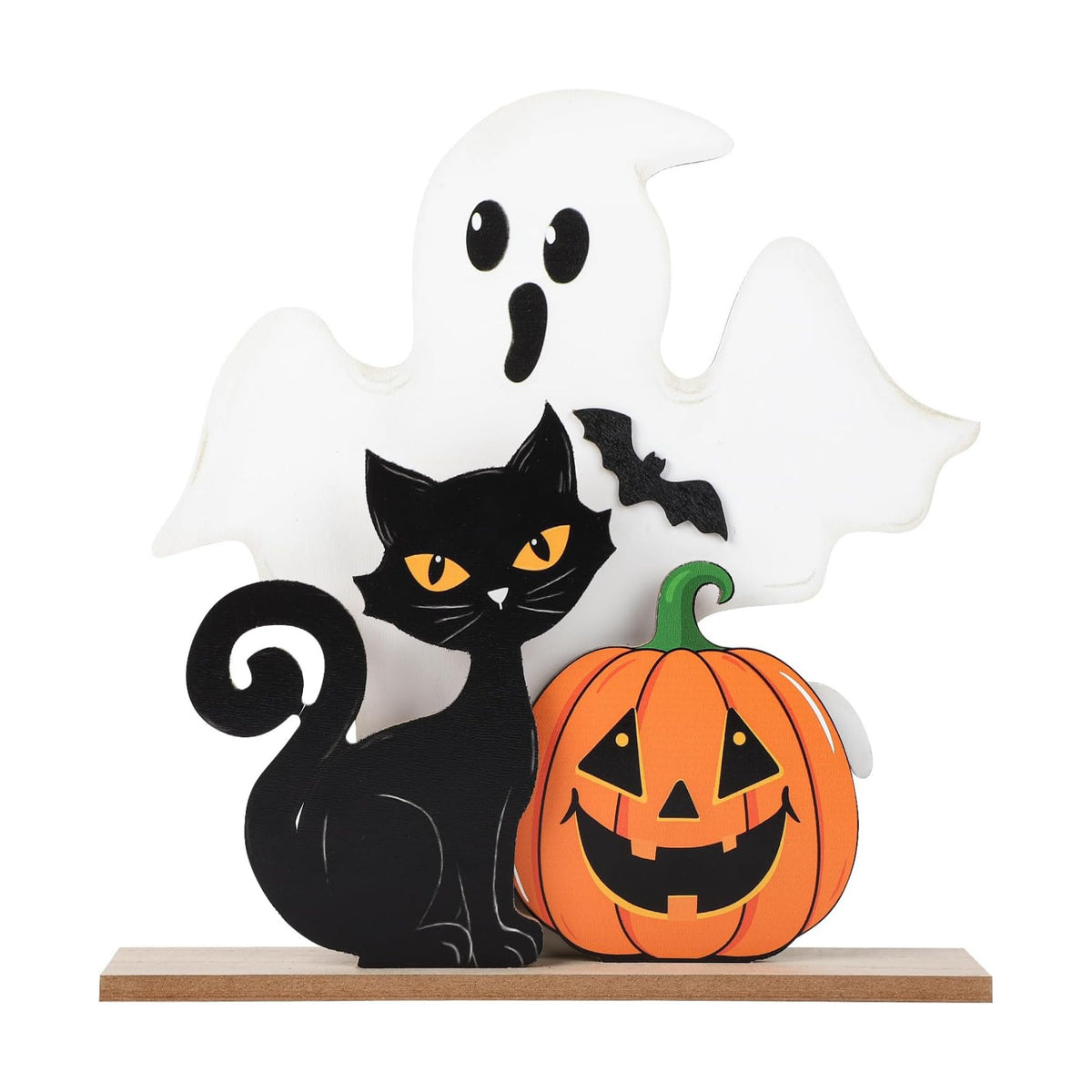 Halloween Decorations Indoor Wooden Black Cat Halloween Decor Ghost Table Sign Pumpkin Table Centerpieces Standing Tabletop Decoration for Holiday Desk Tiered Tray Party Shelf Decorations Farmhouse