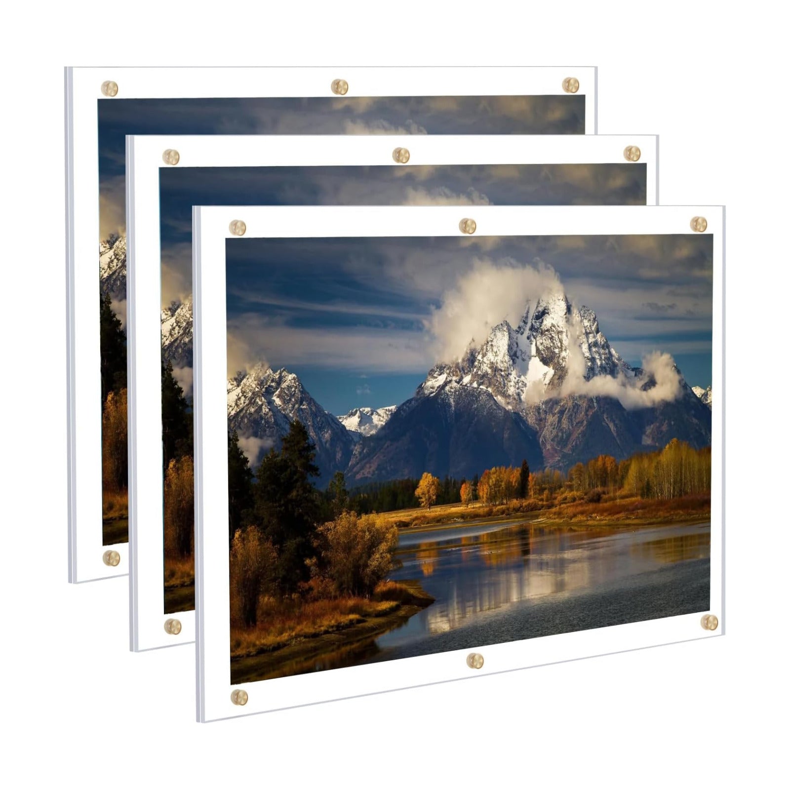 Kalami 3Pack 16x20 Clear Acrylic Wall Mount Picture Frame Self Adhesive | No Drill Holes Floating Frameless Large Photo