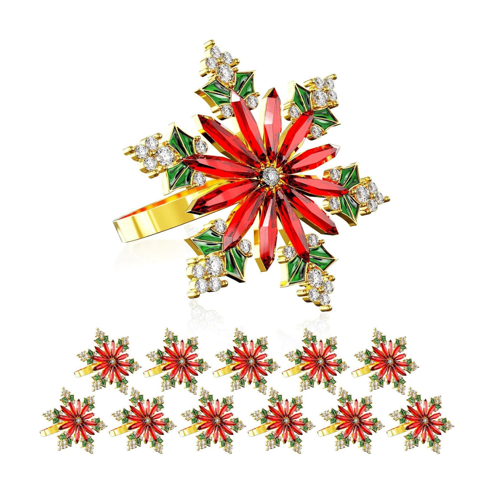 Christmas Crystal Snowflake Napkin Rings Set of 12- Rustic Dinner Tables Setting Decoration for Wedding Receptions