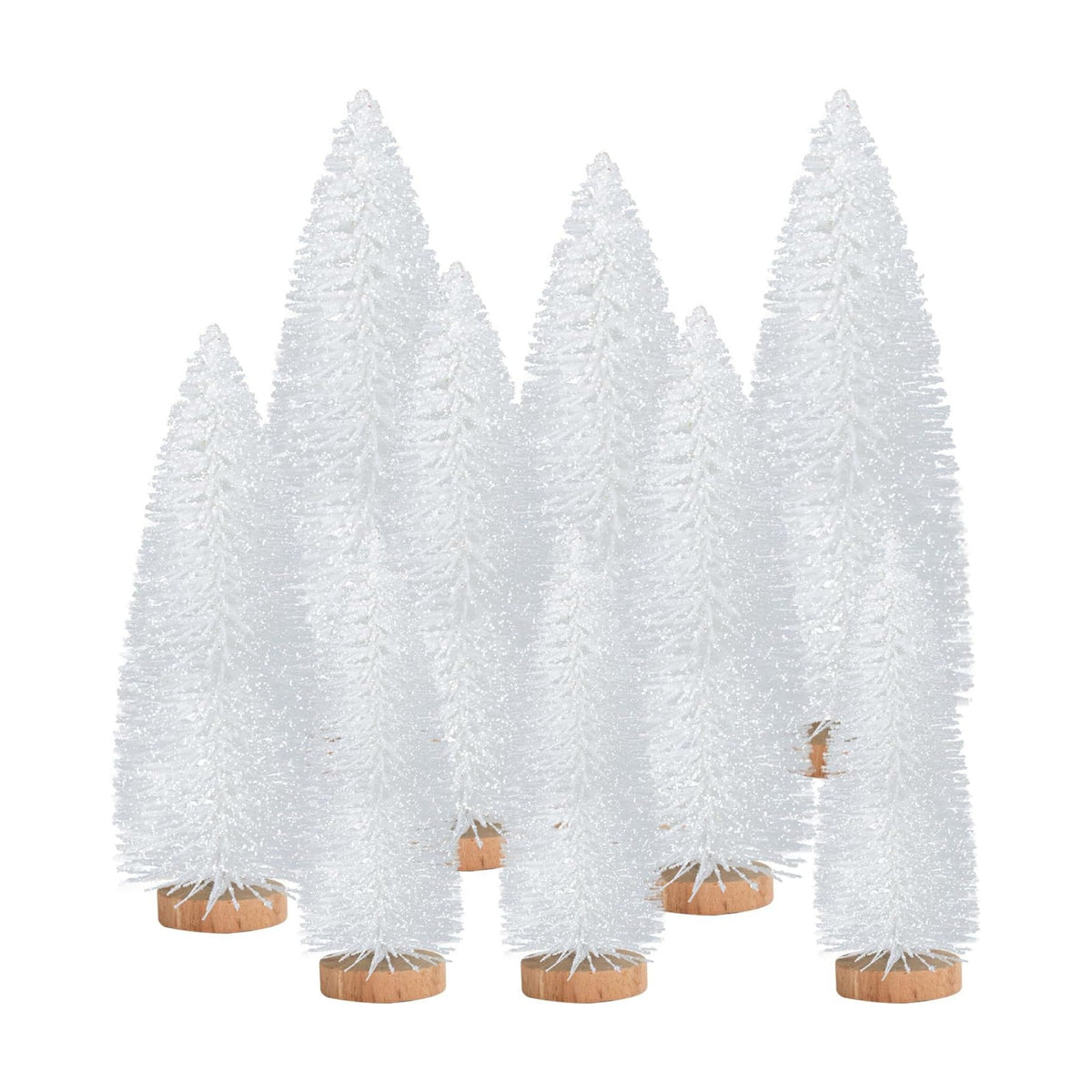 9 Pcs Mini Christmas Tree, Tabletop Christmas Tree with Wooden Bases Artificial Mini Tree with 3 Sizes Christmas Table Decor Bottle Brush Trees for Christmas Decorations (White Glitter)