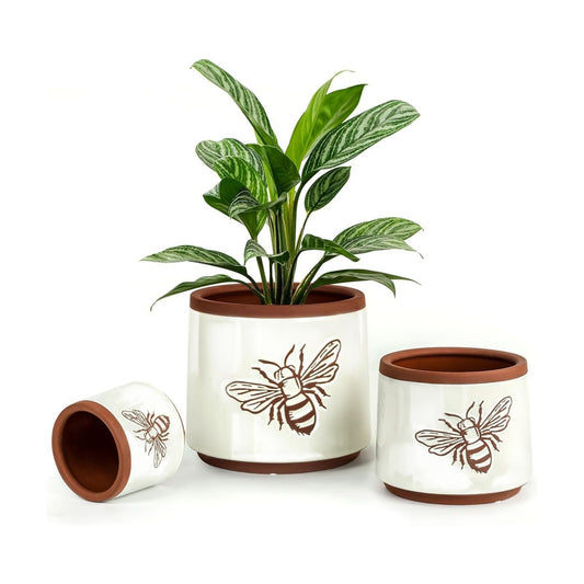 YBX Terracotta Pots / 8+6+4 Inch / White Bee
