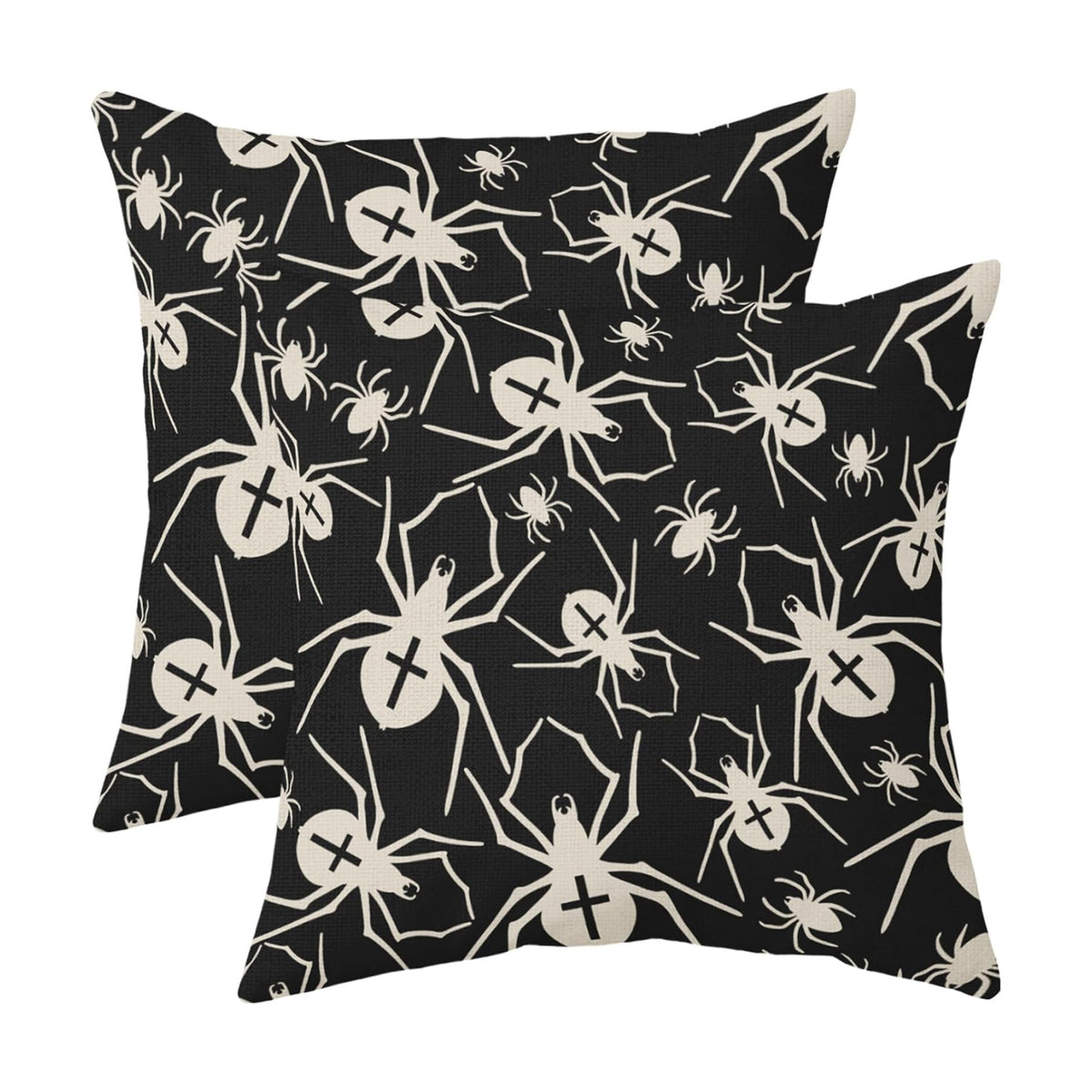 Robvobe Black Halloween Pillow Covers 20x20 Set of 2 Cream Spider Print Outdoor Decorative Throw Pillows Holiday Scary Themed Farmhouse Pillowcases Linen Cushion Case Decor for Home Sofa Couch Bed