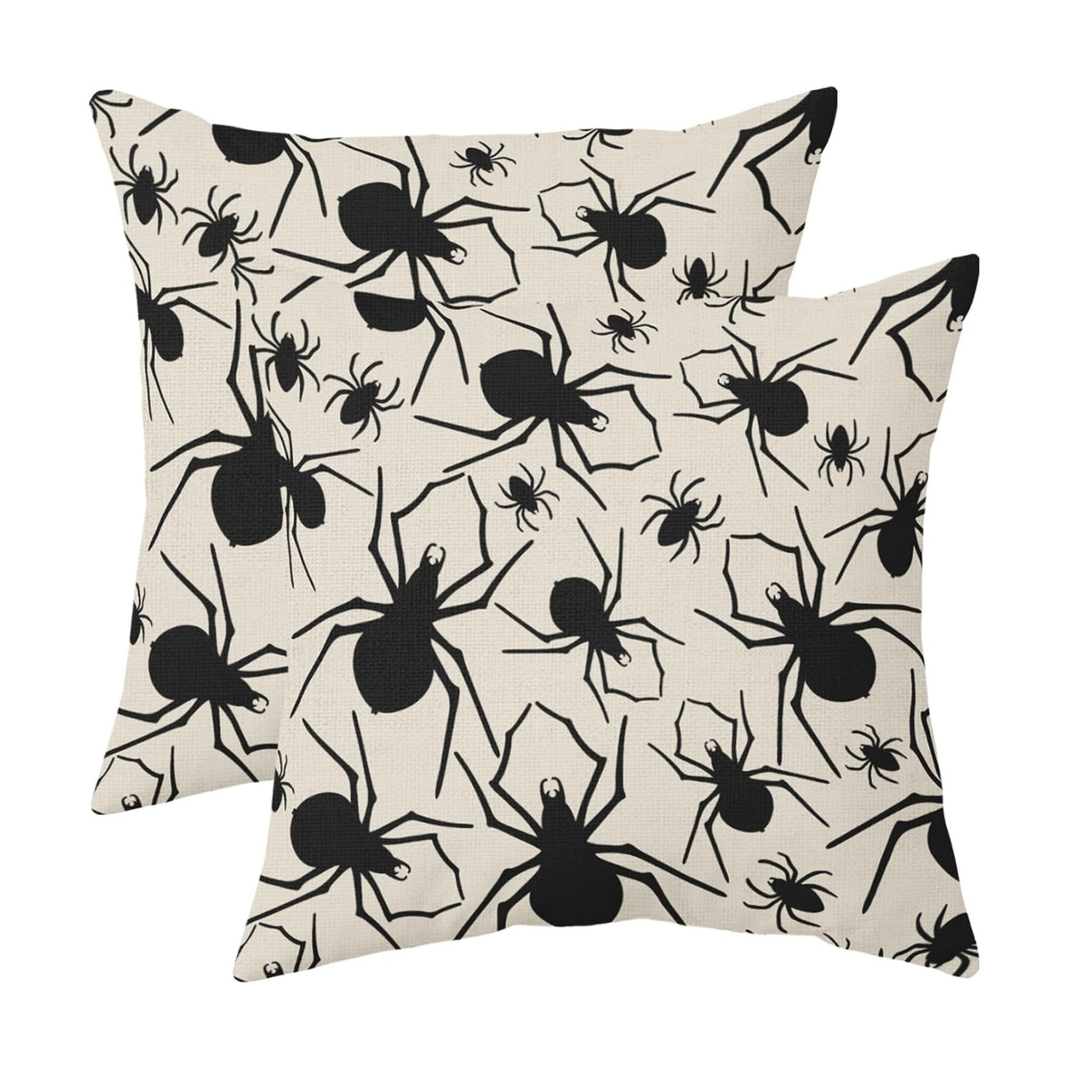 Cream Halloween Pillow Covers 20x20 Set of 2 Black Spider Print Outdoor Decorative Throw Pillows Holiday Scary Themed Farmhouse Pillowcases Linen Cushion Case Decor for Home Sofa Couch Bed
