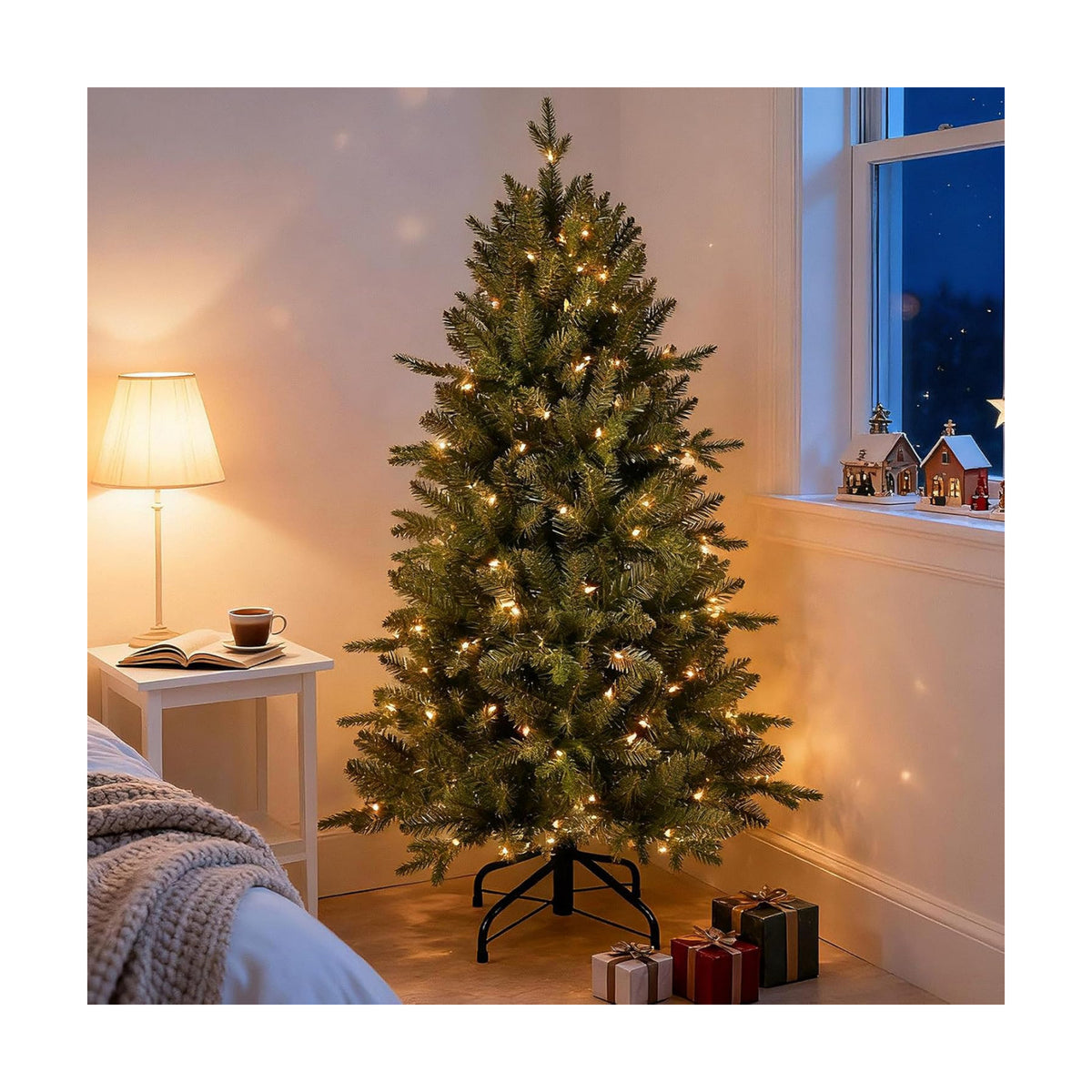 Treepool 4FT Pre-Lit Artificial Christmas Tree, 739 PE/PVC Tips, 150 Lights