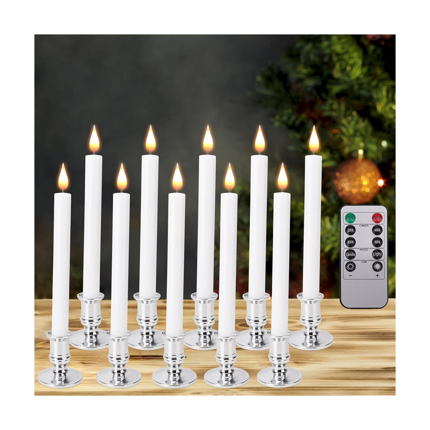 LED Flameless Window Candles with Remote Timer 10 PCS Battery Operated Flickering Taper Candle Lights with Removable