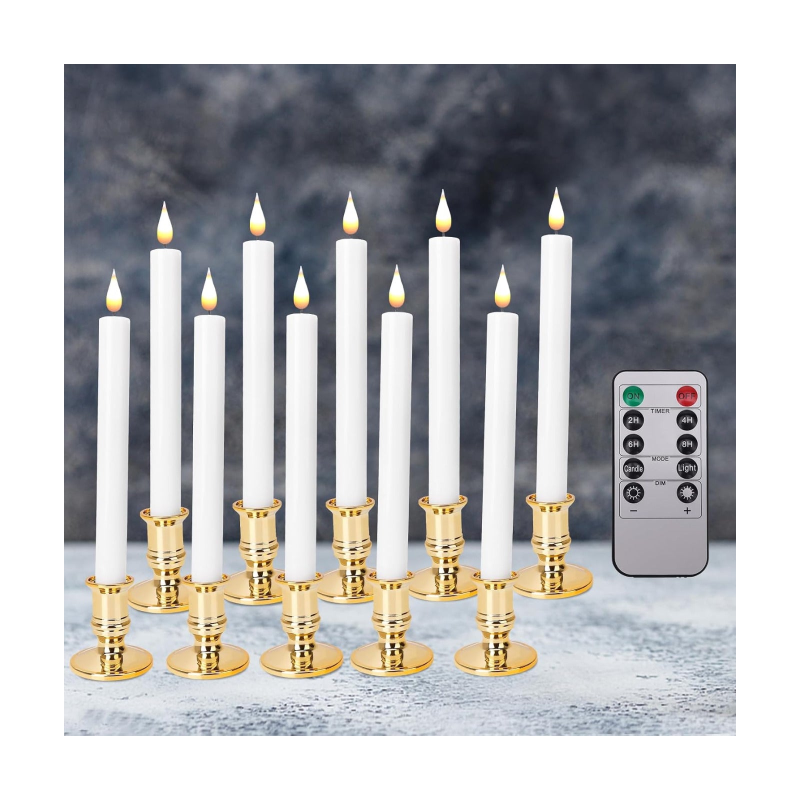 LED Flameless Window Candles with Remote Timer 10 PCS Battery Operated Flickering Taper Candle Lights with Removable