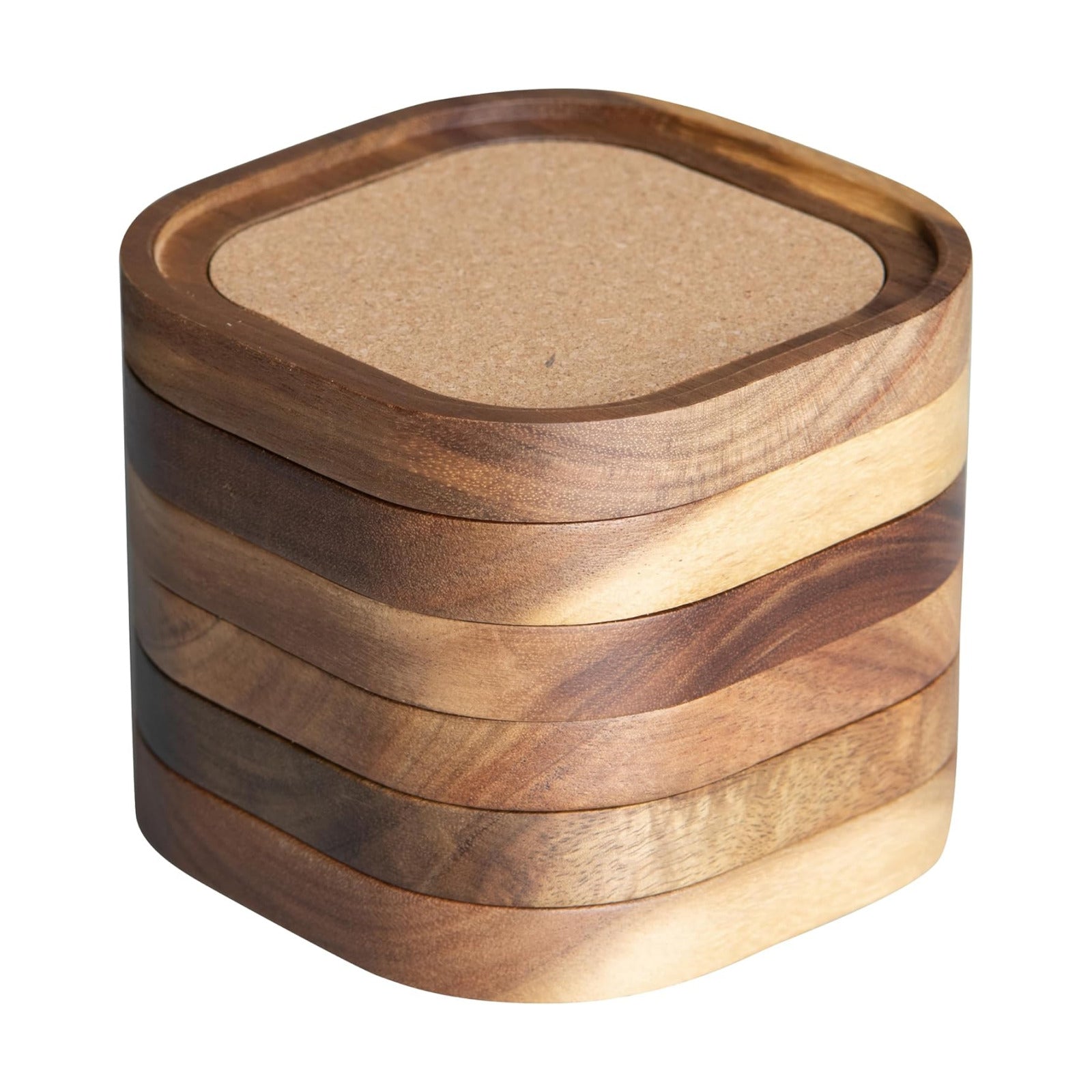 Squircles Insulation and Absorbent Cork Stackable Cup Holder / 4.13 Inch / Set of 6