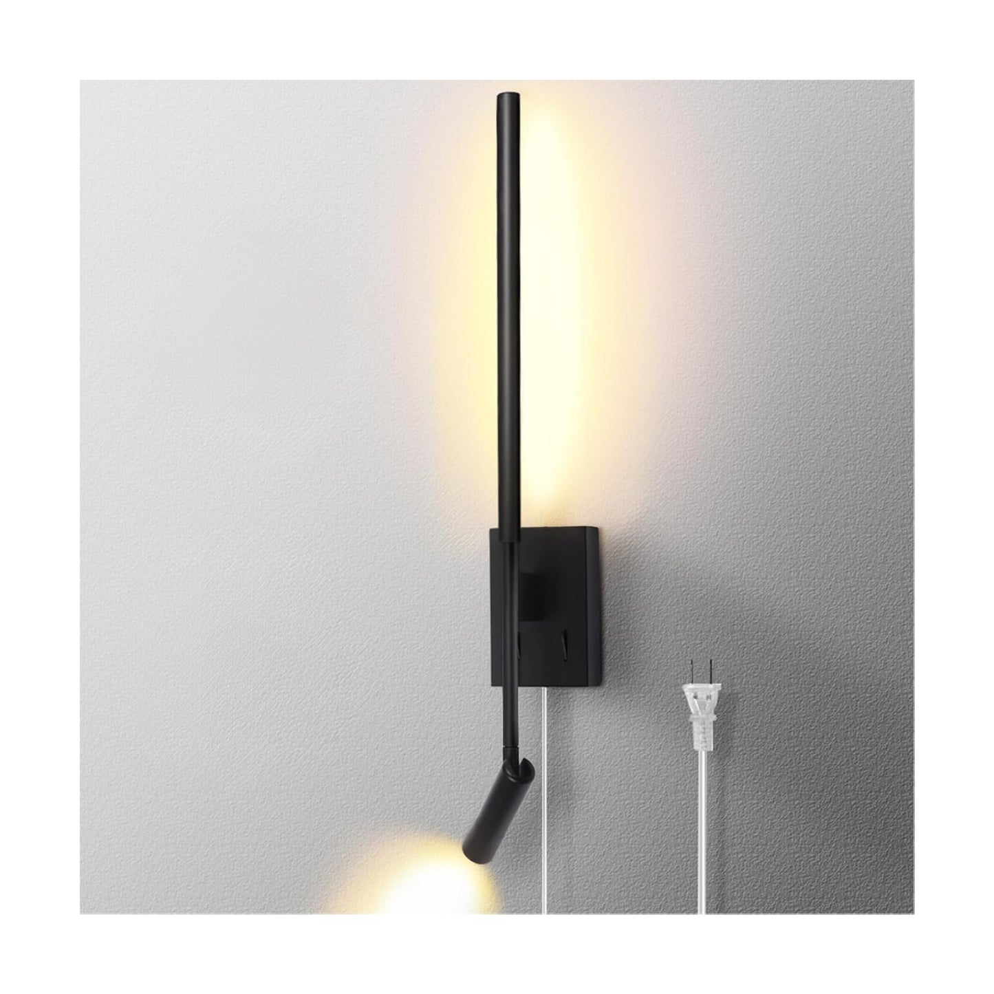 ZEROUNO Modern Plug in Wall Sconce Indoor Wall Light, Minimalist LED Line Wall Lamp with Switch, Adjustable Matte Black
