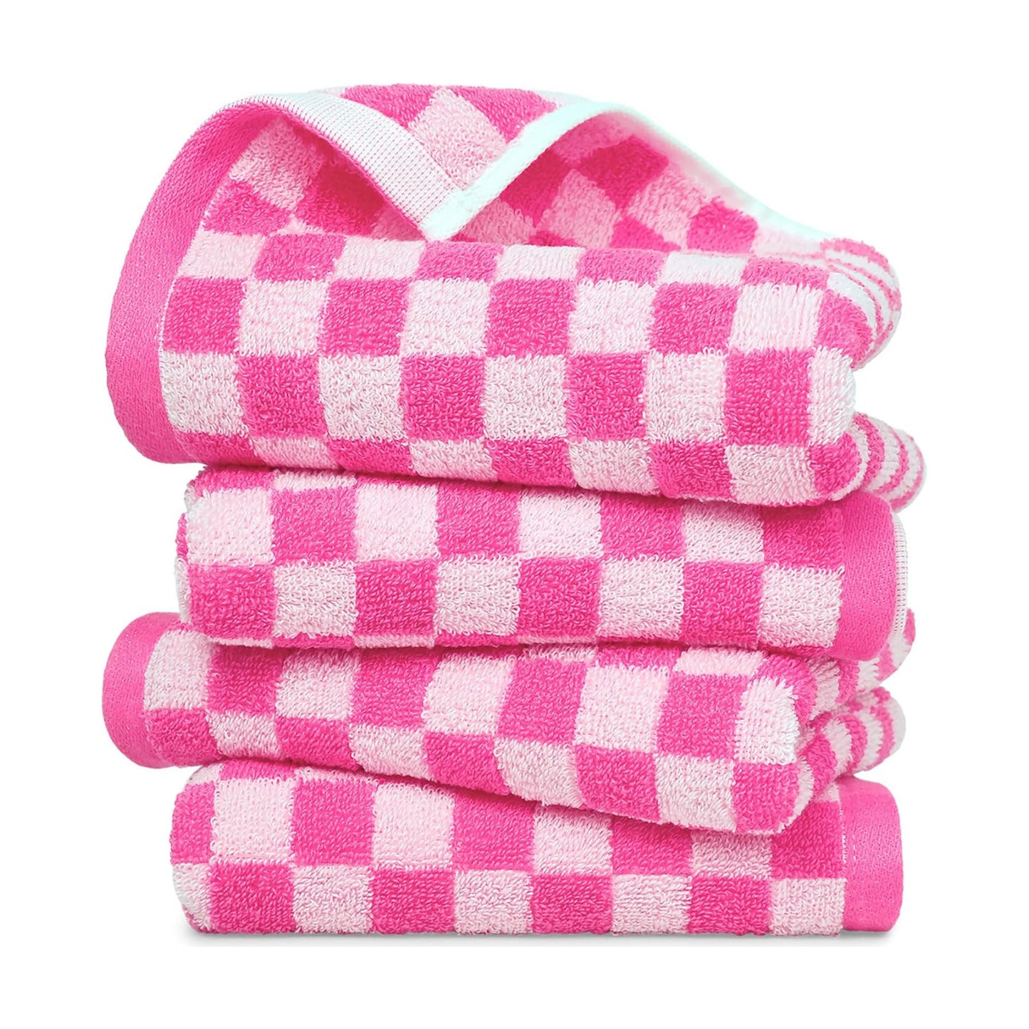 Jacquotha Pink Hand Towels 4 Pack, Cotton Decorative Bathroom Hand Towel | Checkered Kitchen Decor, 13" x 29"