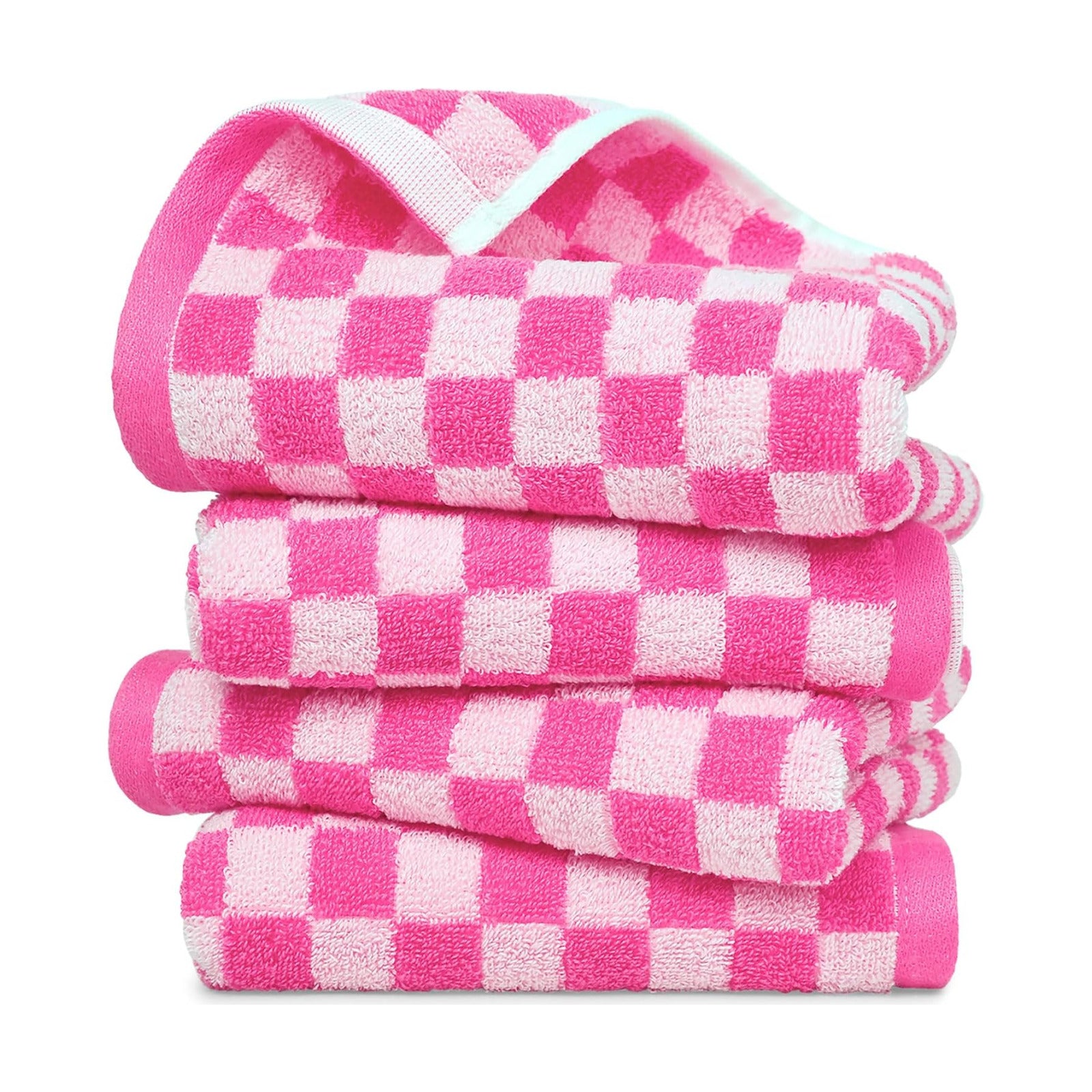 Jacquotha Pink Hand Towels 4 Pack, Cotton Decorative Bathroom Hand Towel | Checkered Kitchen Decor, 13" x 29"