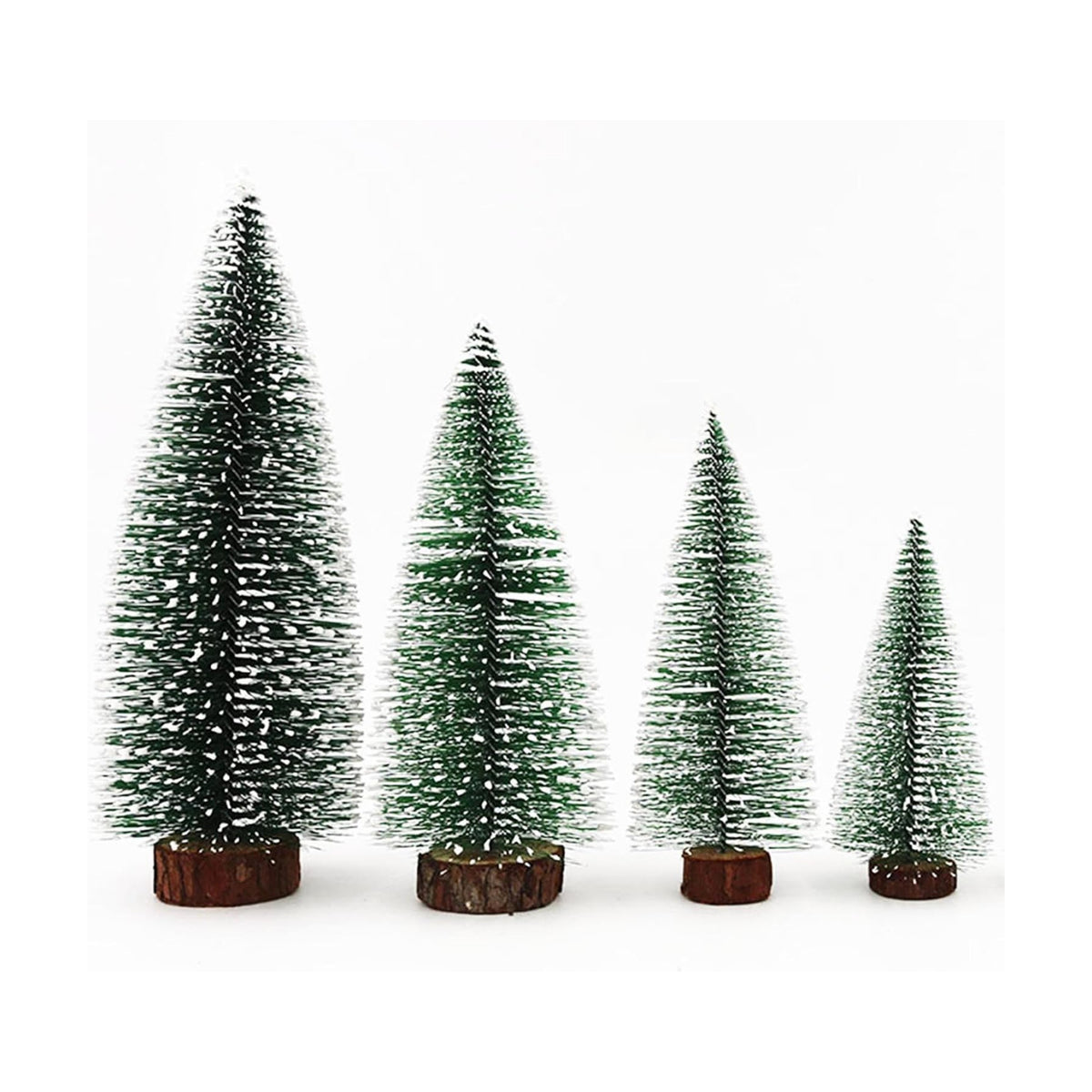 Desktop Miniature Christmas Trees Mini Pine Tree 4pcs with Snow and Wood Base for Xmas Holiday Party Home Tabletop Decor (4pcs)
