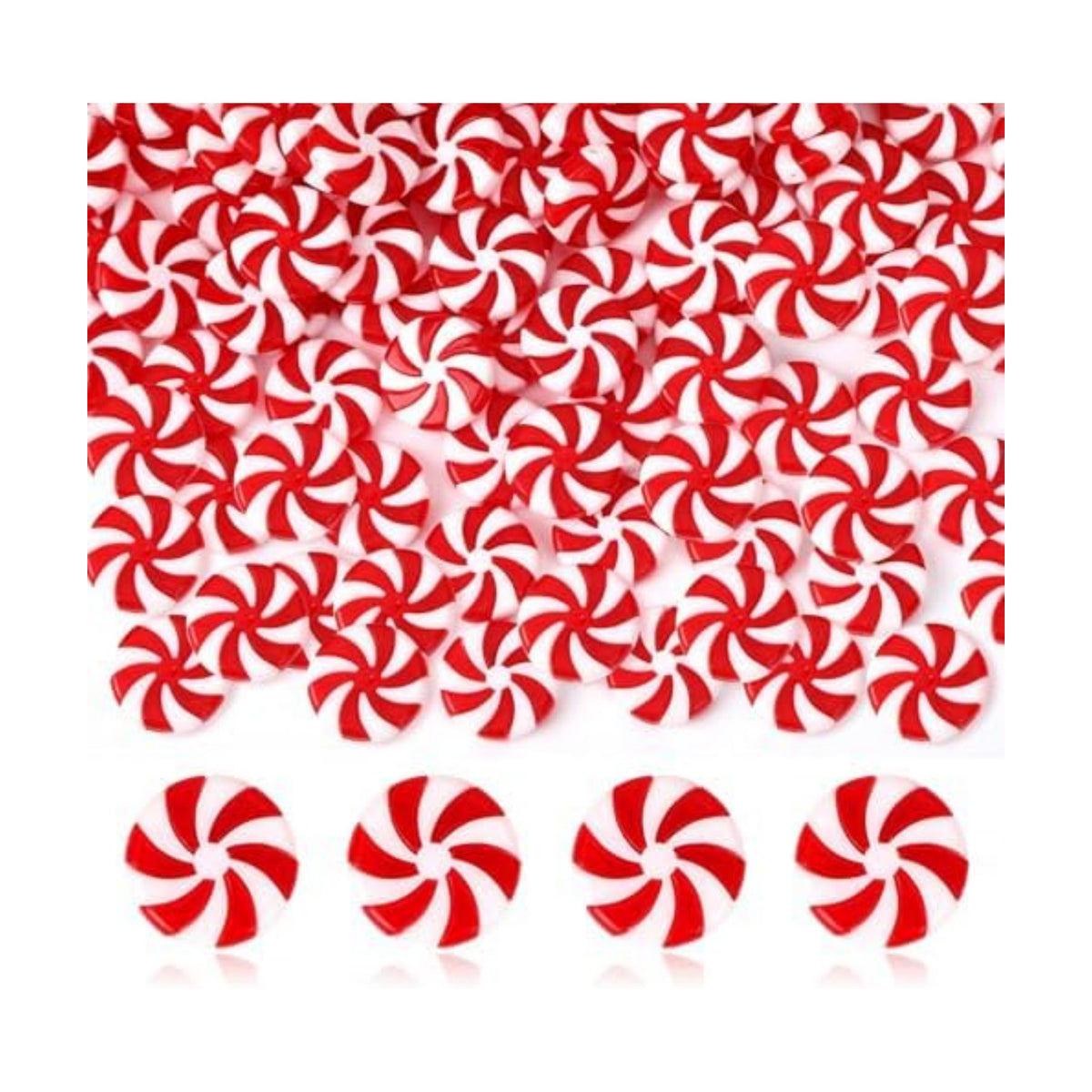 JUNEBRUSHS 1 Inch Candy Cane Christmas Decorations, 50 Pcs Plastic Fake Peppermint Candy Ornaments Red And White For Xmas Holiday Decor Party Favors Crafts