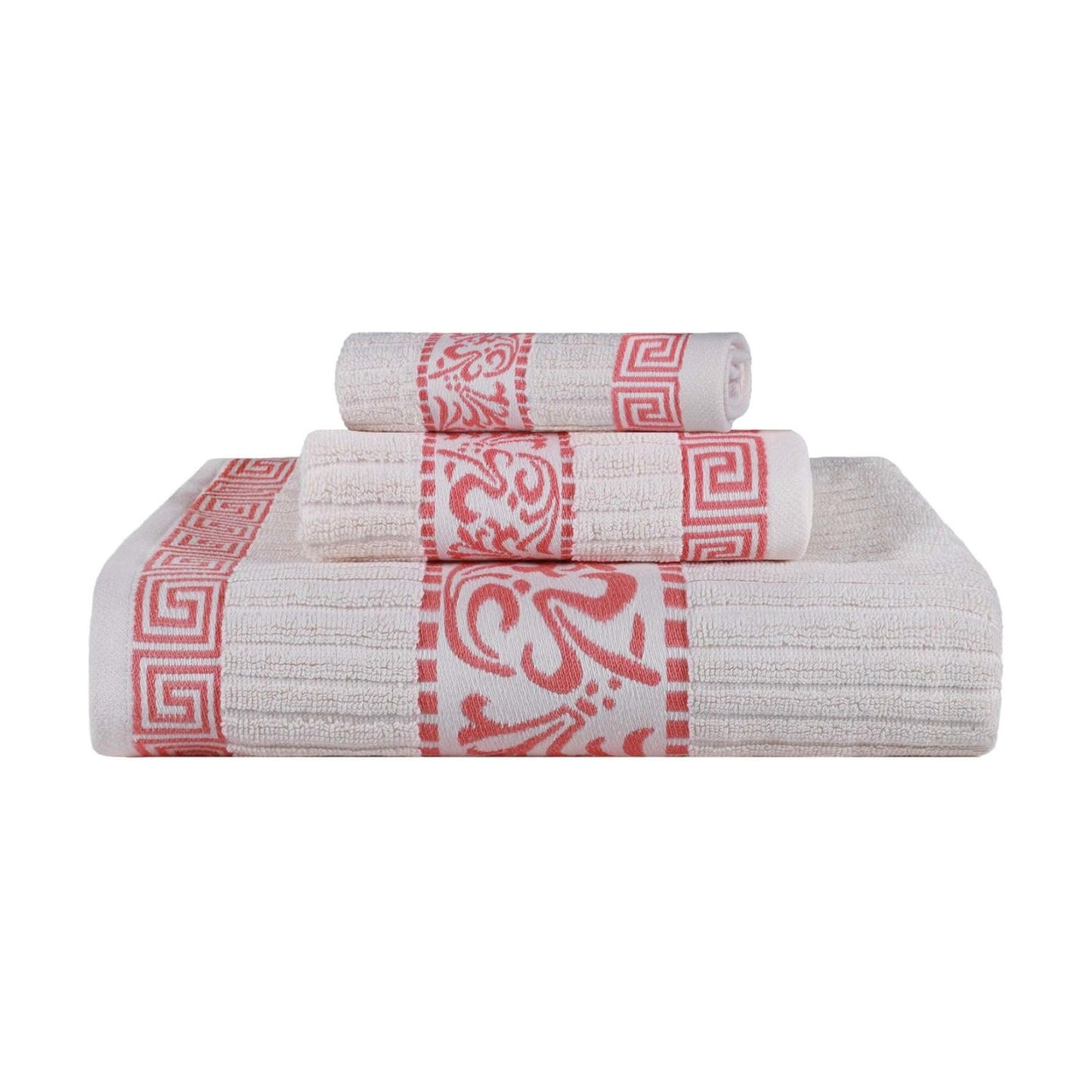 Superior 3-Piece Cotton Towel Set, Decorative Greek Pattern, Home Essentials, Absorbent Towels, Bathroom Decor, Spa