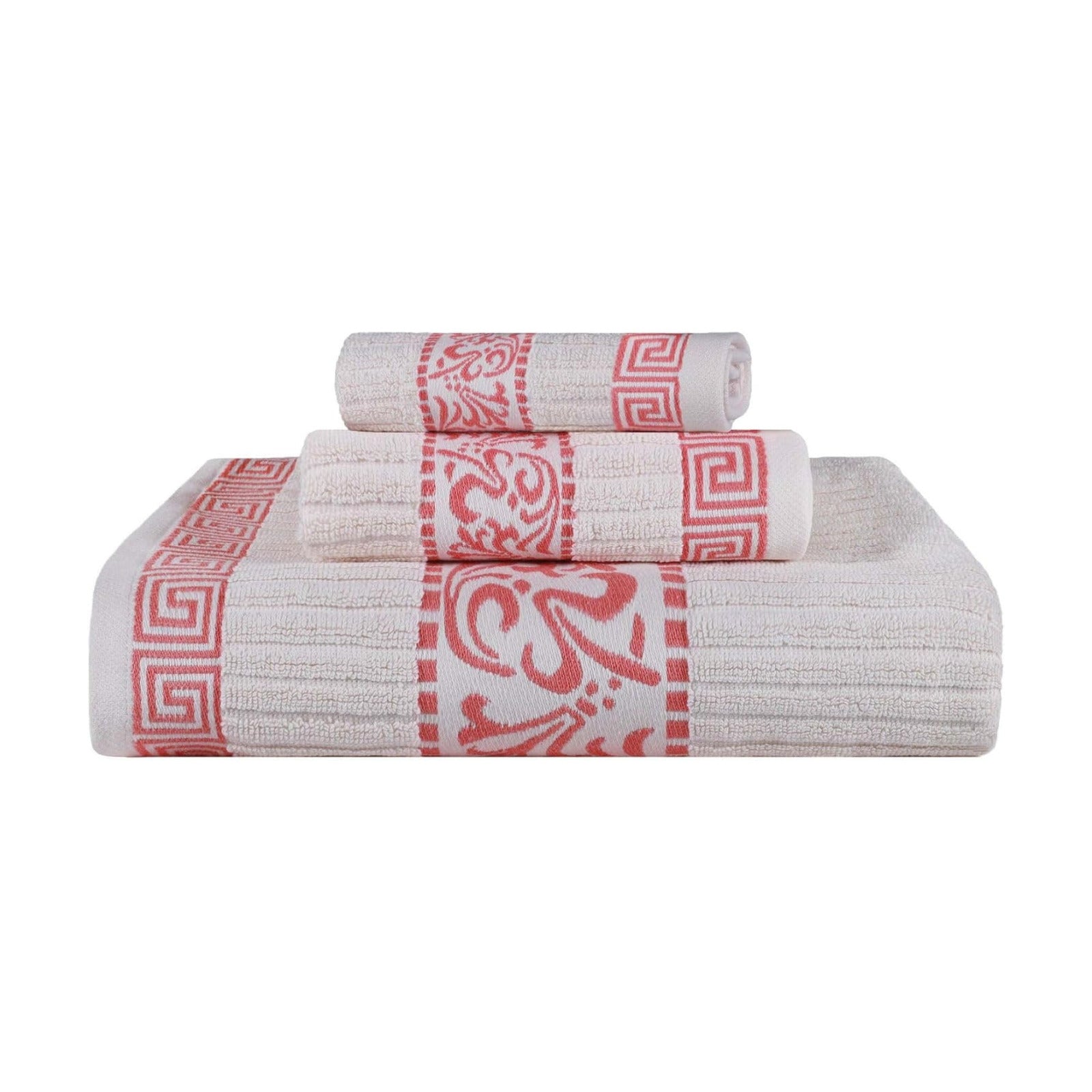 Superior 3-Piece Cotton Towel Set, Decorative Greek Pattern, Home Essentials, Absorbent Towels, Bathroom Decor, Spa