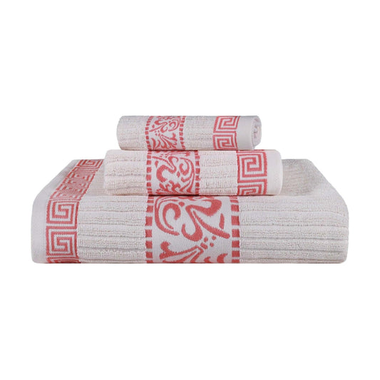 Superior 3-Piece Cotton Towel Set, Decorative Greek Pattern, Home Essentials, Absorbent Towels, Bathroom Decor, Spa
