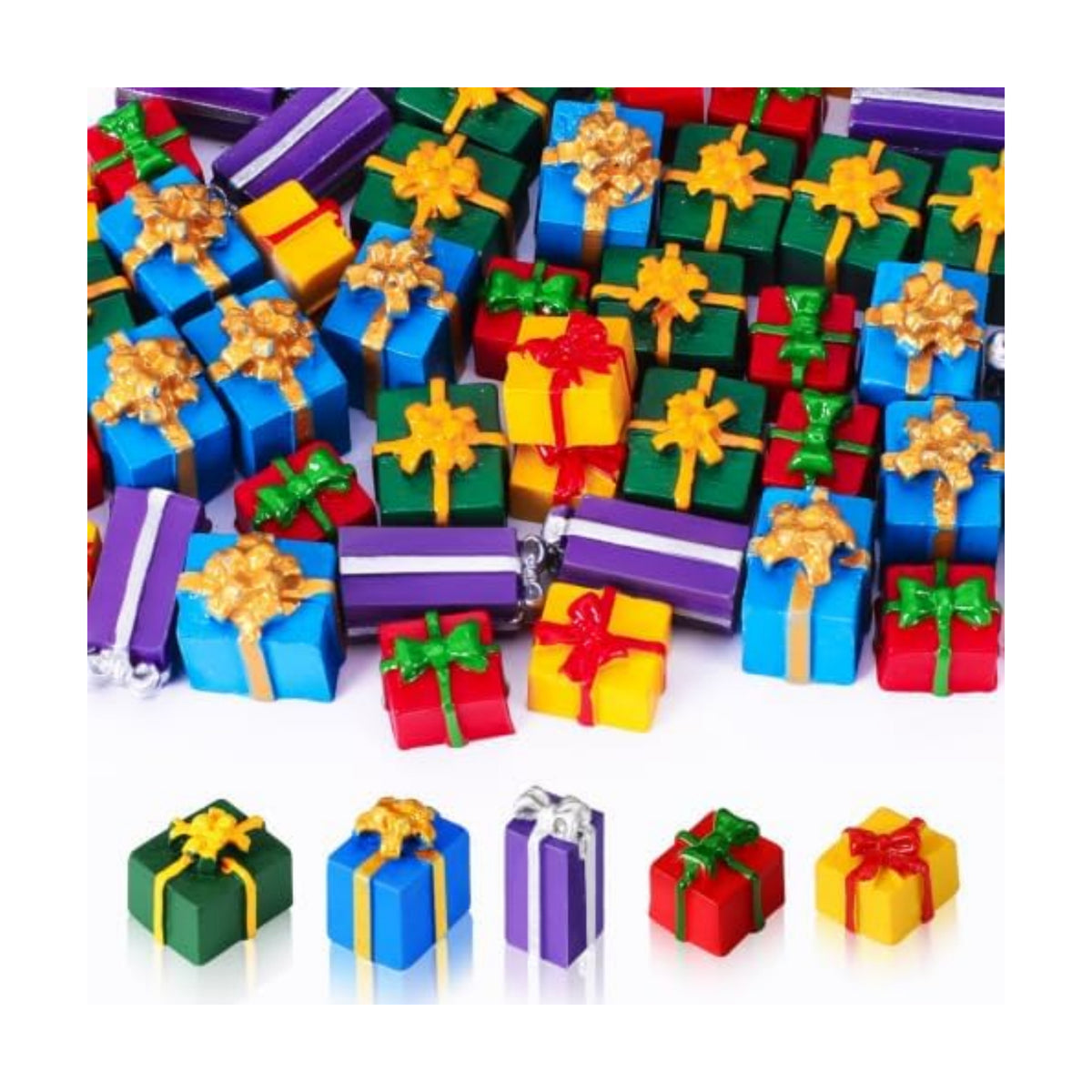 JUNEBRUSHS 50 Pcs Christmas Miniatures for Crafts, Christmas Tree Mini Resin Presents Charms Mini Christmas Ornaments Figurines for Tree Decor Vase Filler Xmas Crafts