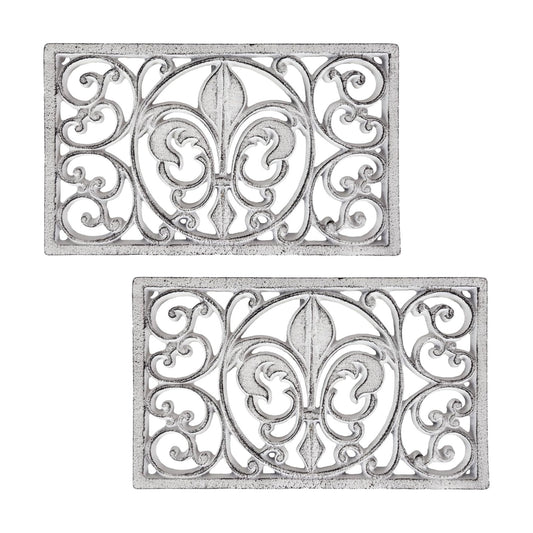 Lulu Decor, Cast Iron 10" x 6" Rectangle Fleur de lis Trivet Set of 2 pcs, for Hot Dishes or Pots - Durable Kitchen Mat